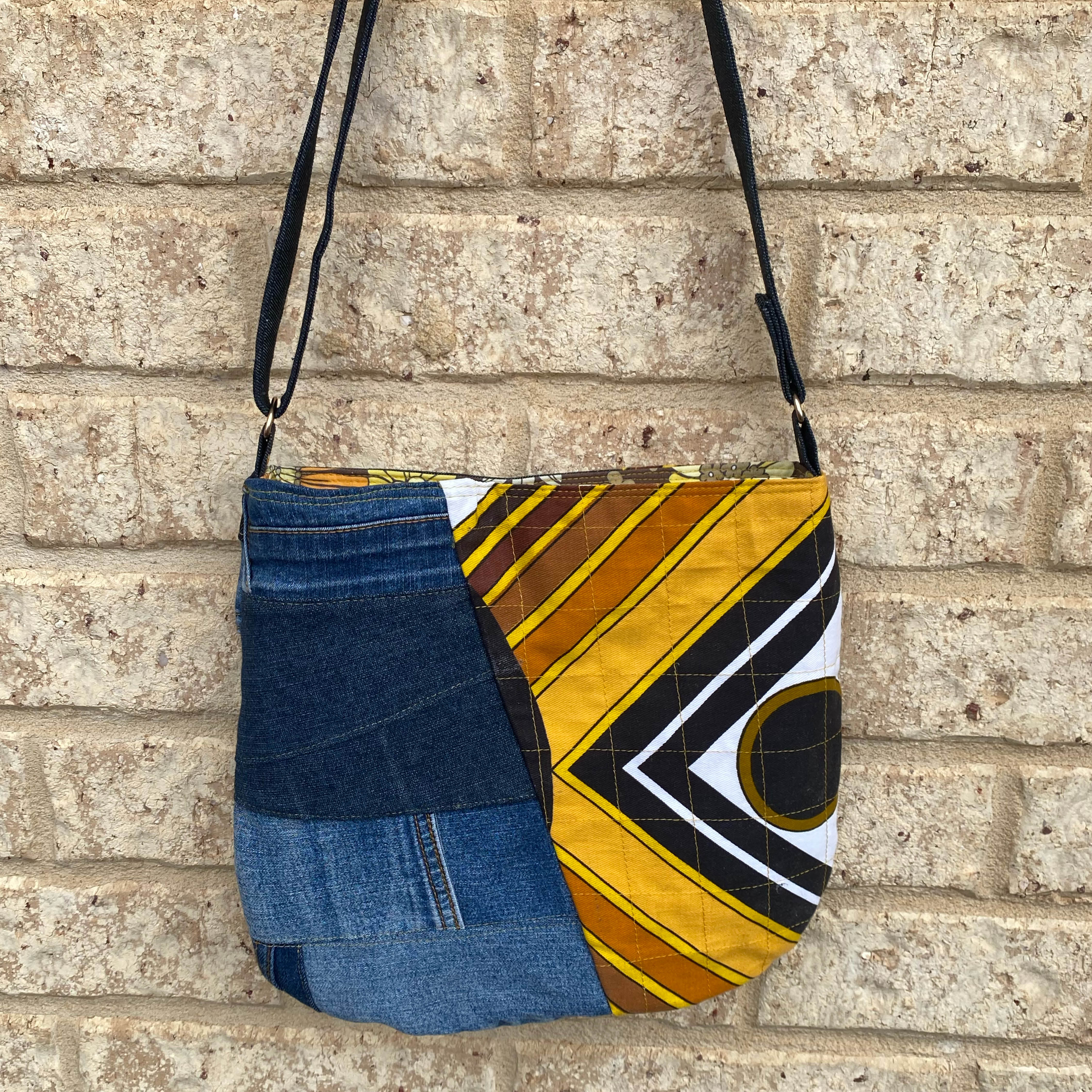 Geo Glow Handmade Shoulder Bag Upcycled Vintage Fabrics & Denim