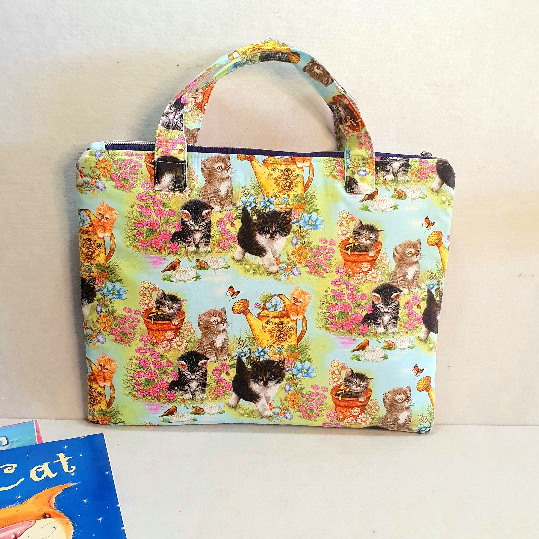 Personalized kittens inspired library and laptop bag with a glow-in-the-dark name