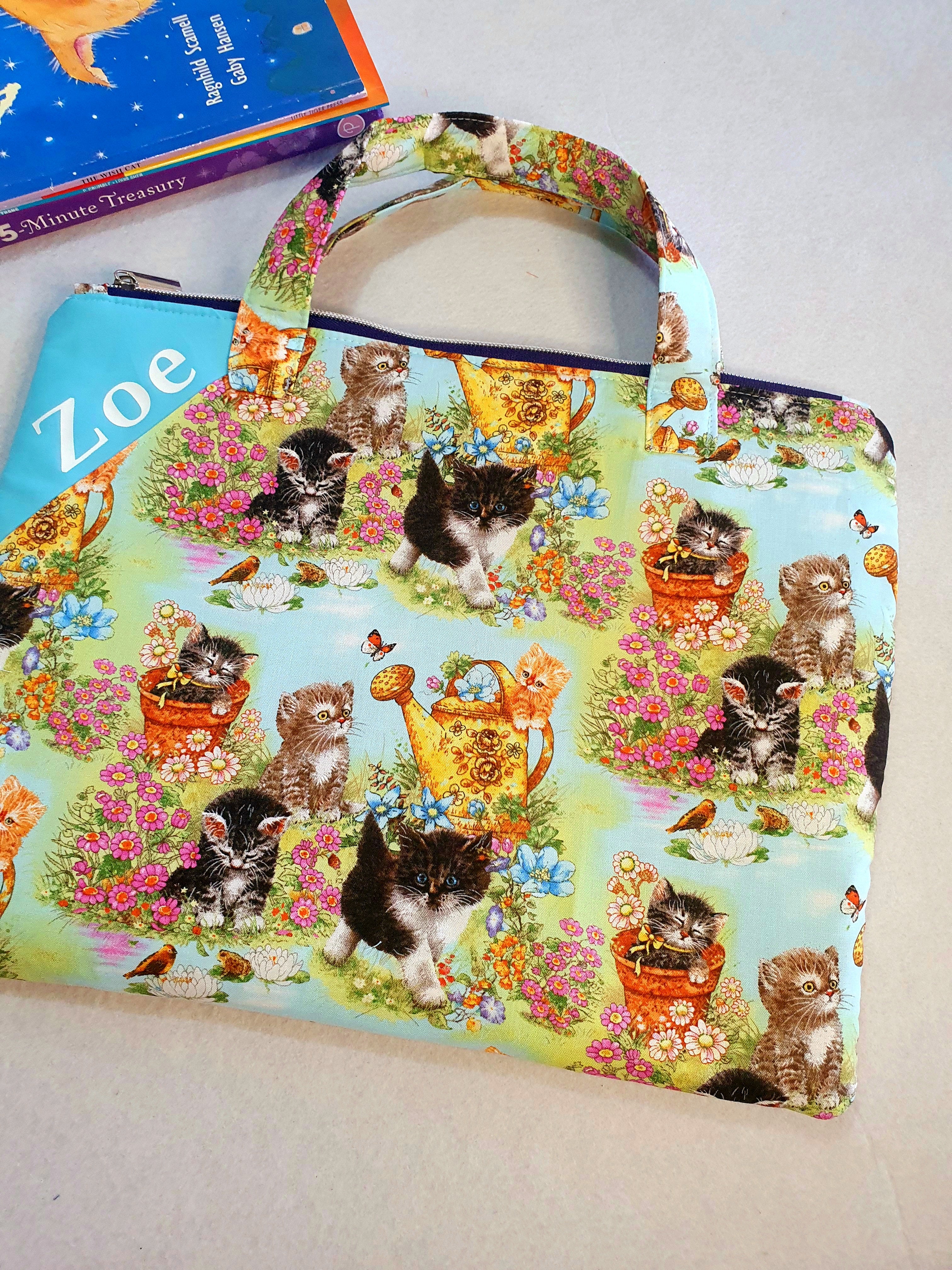 Personalized kittens inspired library and laptop bag with a glow-in-the-dark name