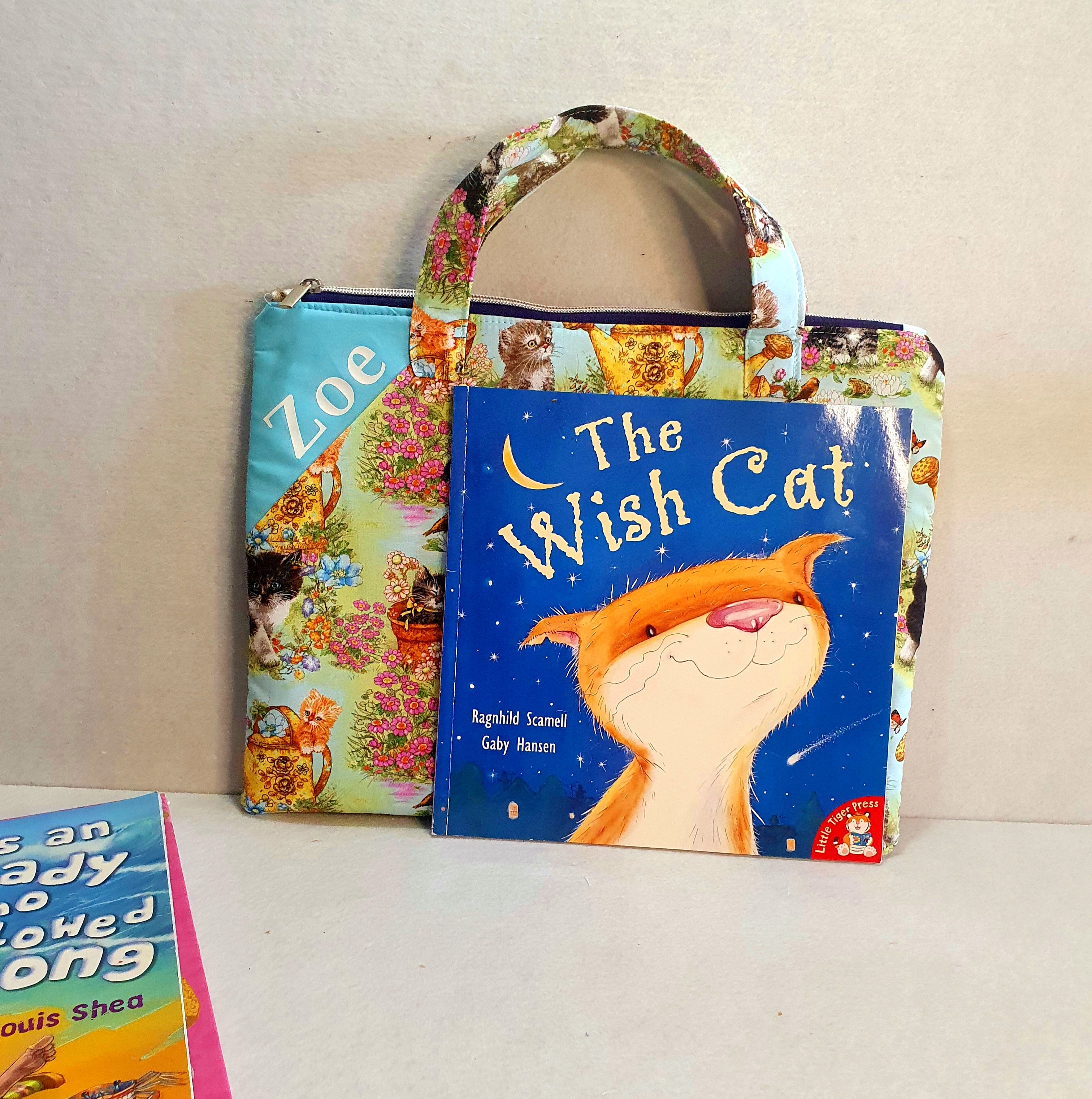 Personalized kittens inspired library and laptop bag with a glow-in-the-dark name