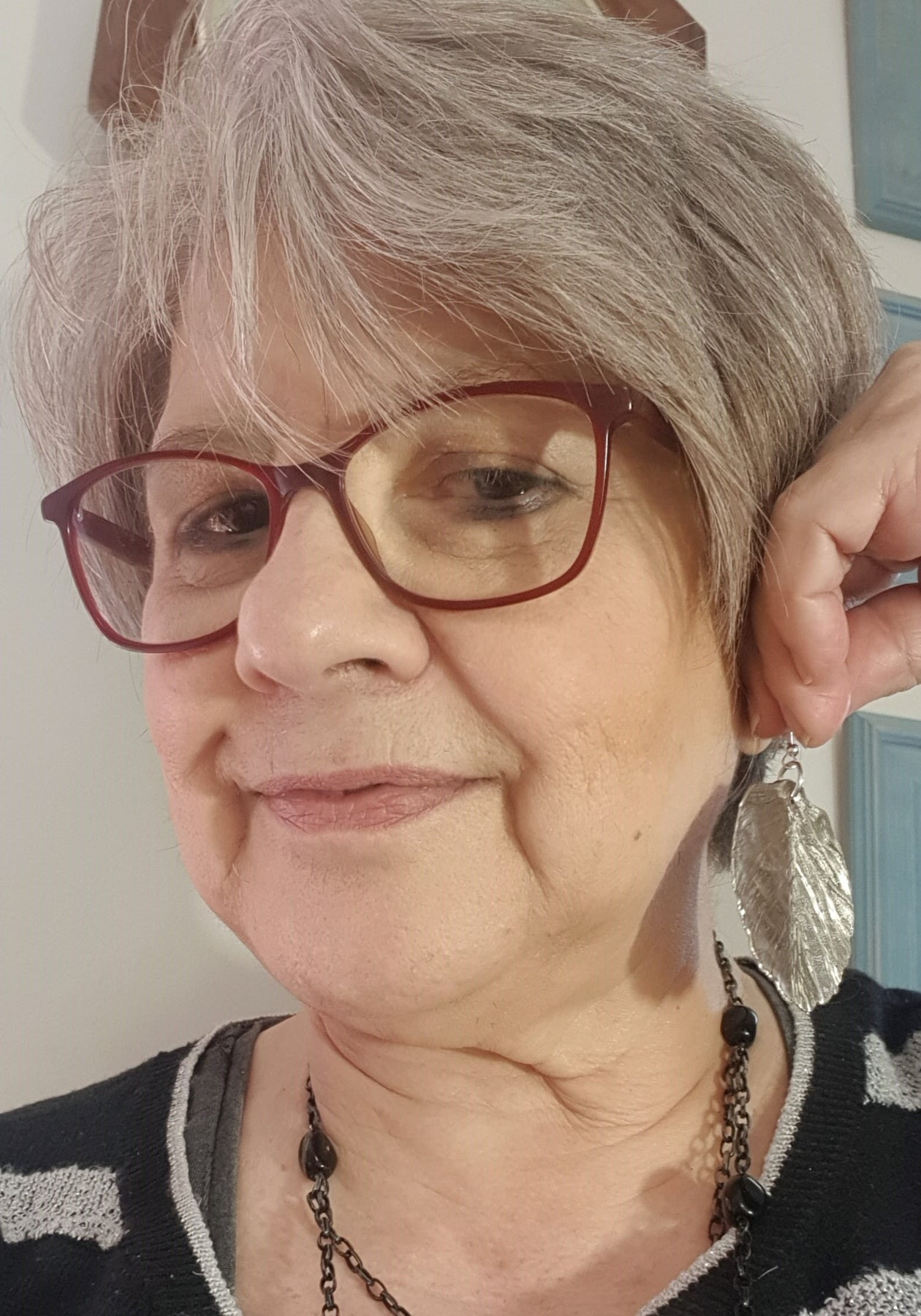 Large round leaf silver earrings #696AM/E