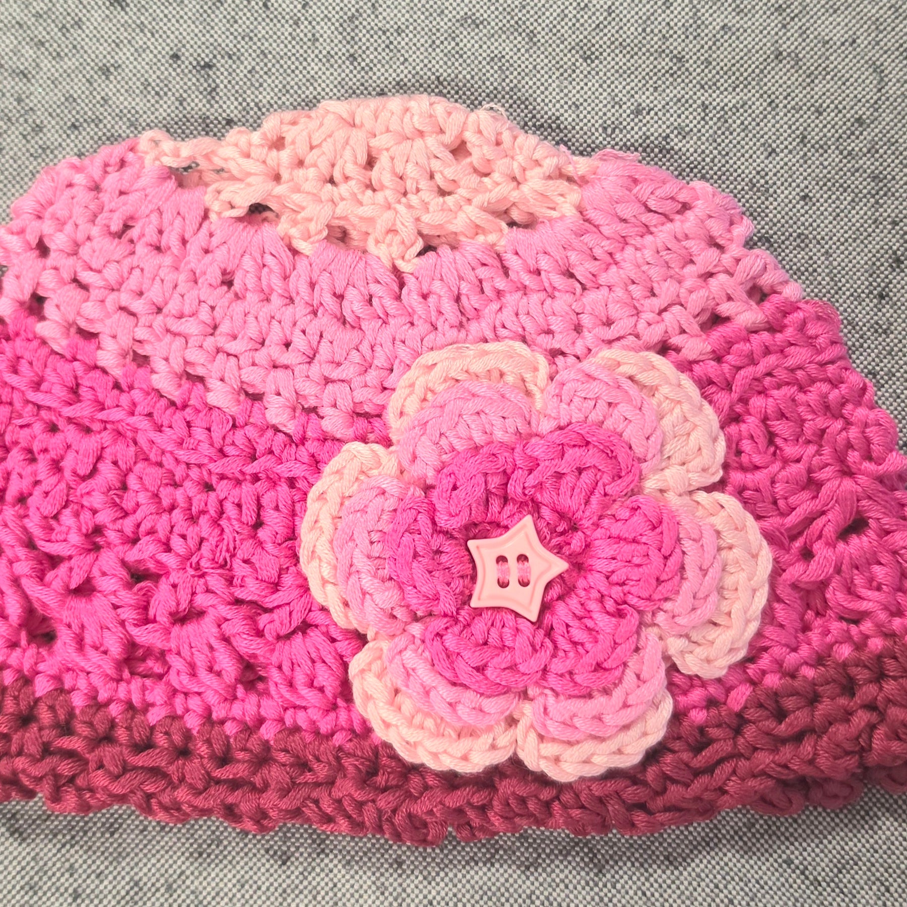 Pink Crocheted Bamboo Yarn Baby Hat