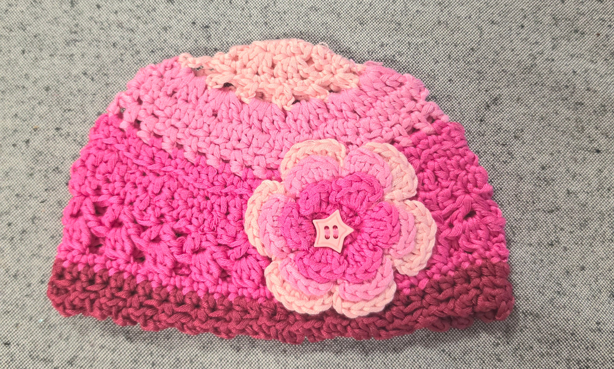Pink Crocheted Bamboo Yarn Baby Hat