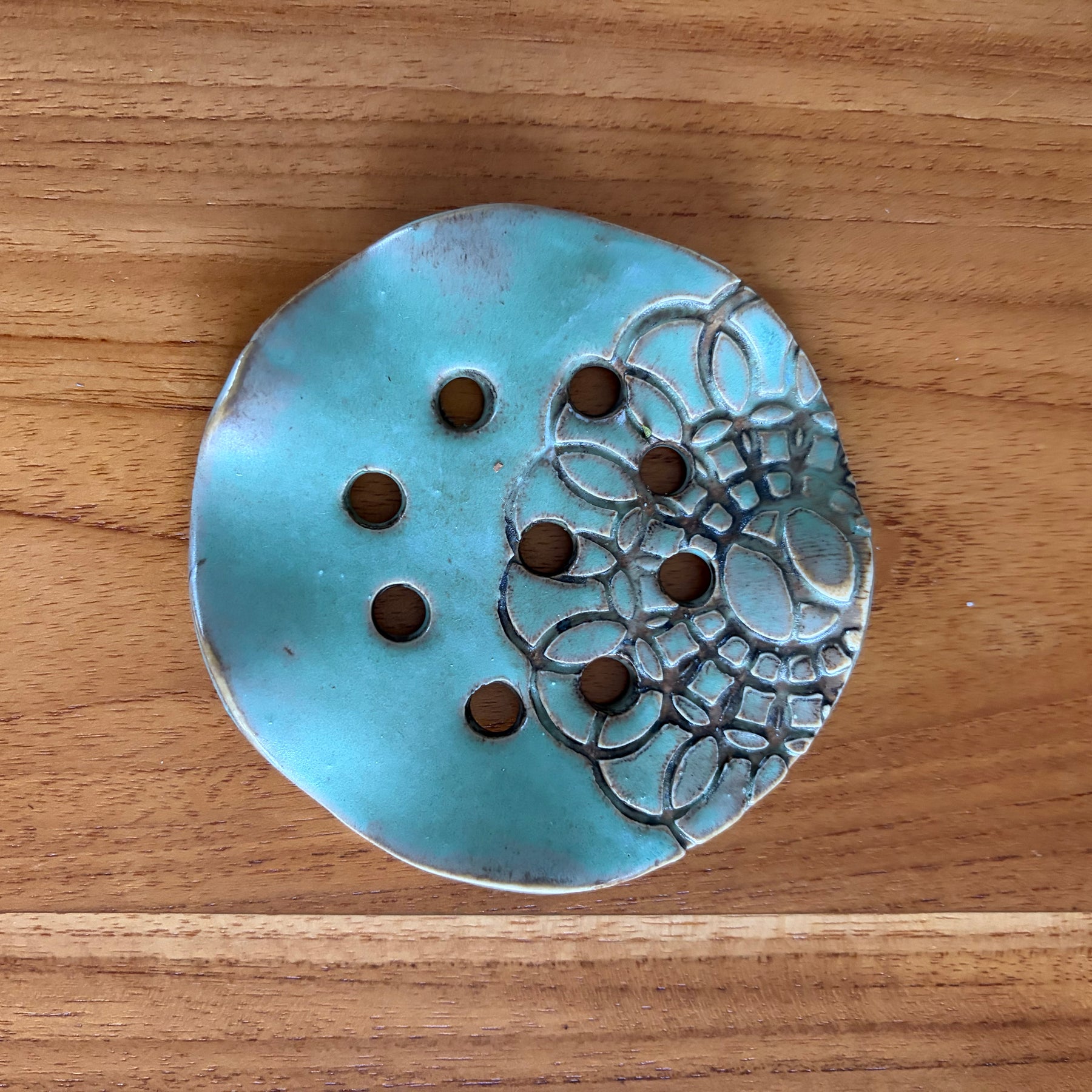 Pottery Flower Frog - Turquoise