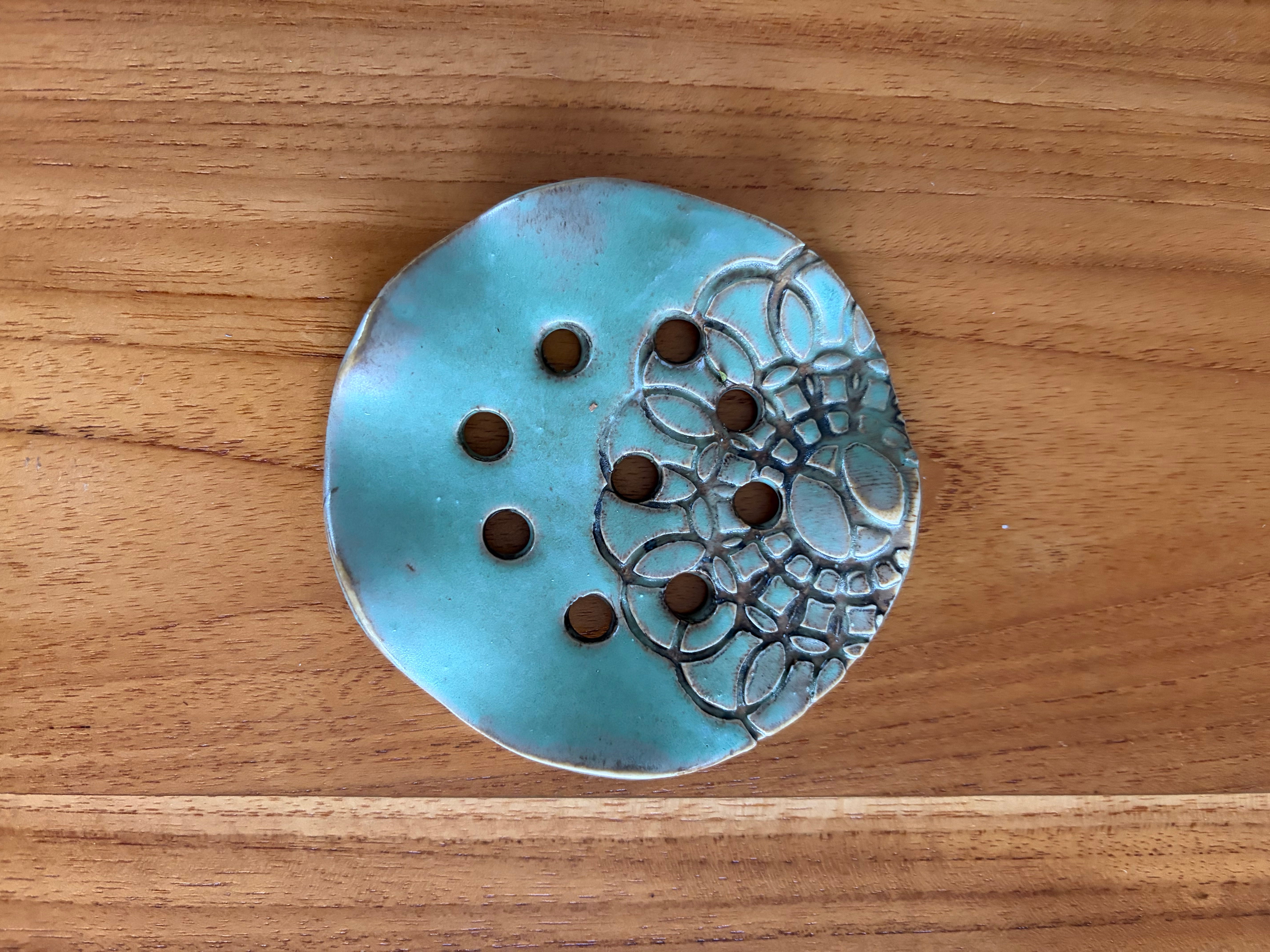 Pottery Flower Frog - Turquoise