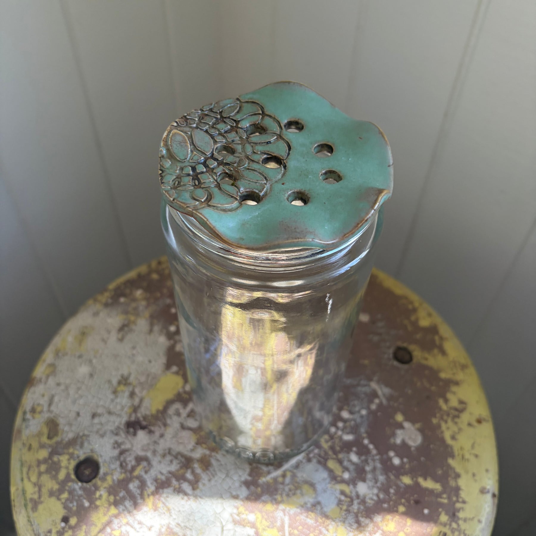 Pottery Flower Frog - Turquoise