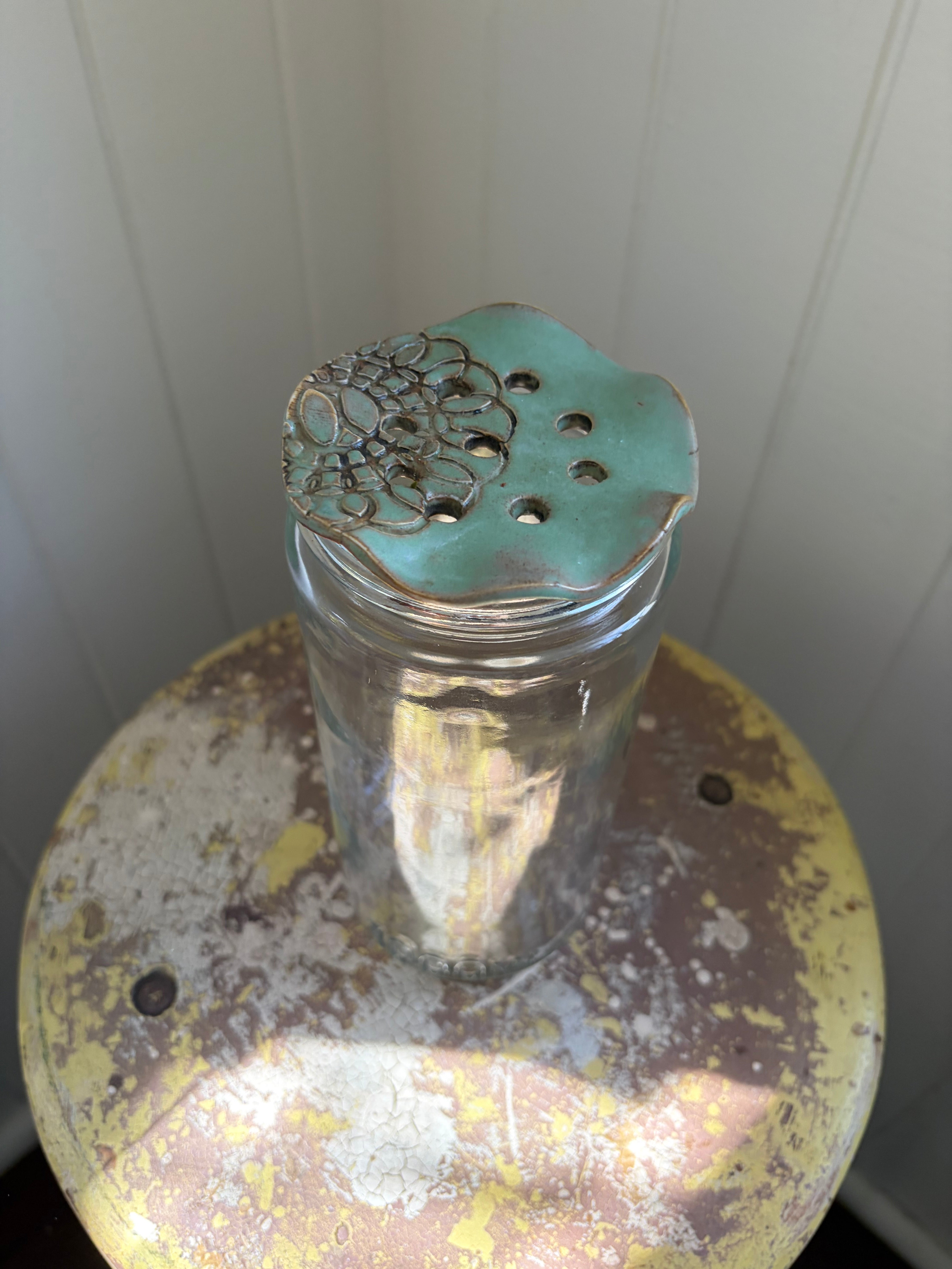 Pottery Flower Frog - Turquoise