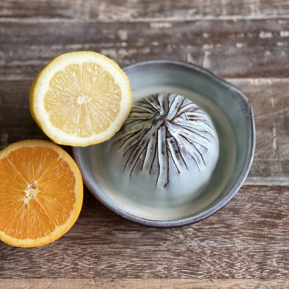 Australian-Ceramic-Pottery-Artist-Ana-Ceramica-Home-Kitchen-and-Dining-Utensils-and-Cutlery-Handmade-Ceramic-Citrus-Juicer-Plate-Black-Clay-Arctic-Blue-Wheel-Thrown-Pottery-Ceramic