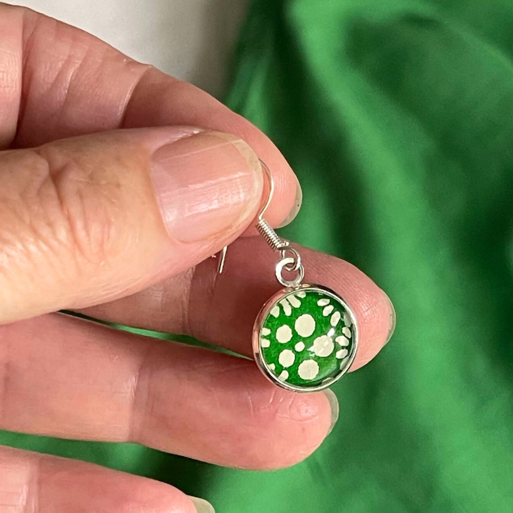 Green and White Japanese Paper Earrings