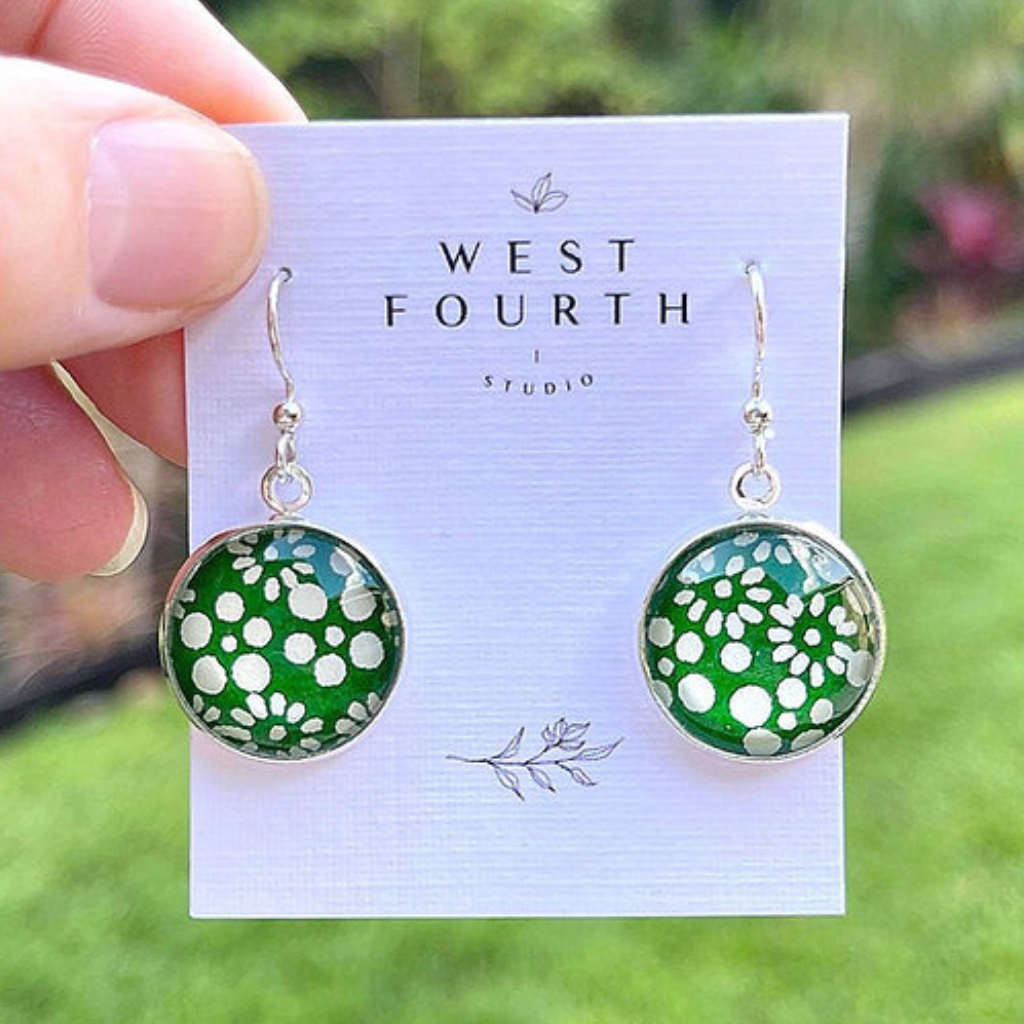Green and White Japanese Paper Earrings