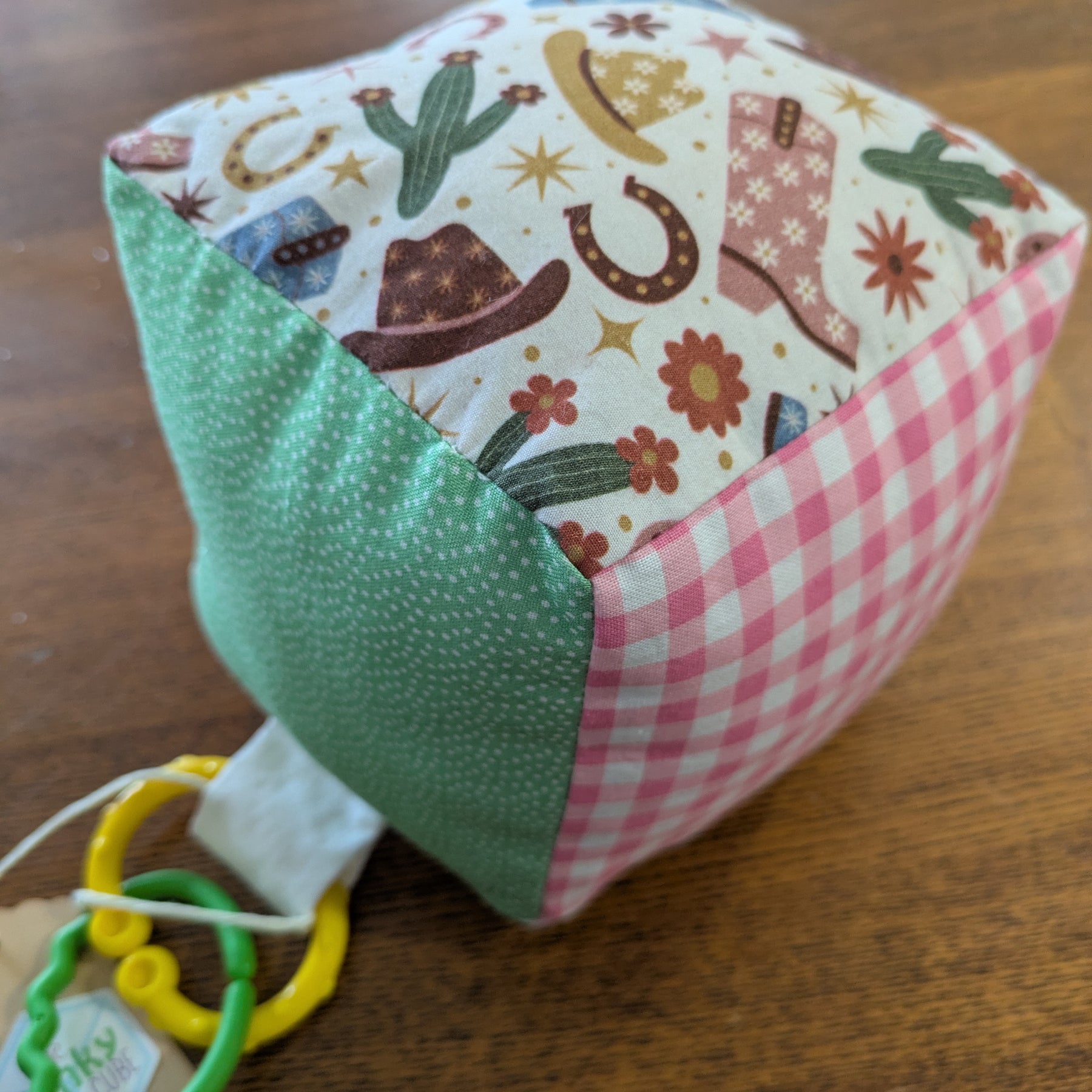 Western Cowgirl Pink Check Soft Baby Cube