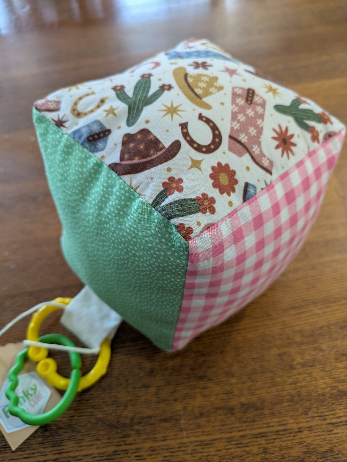Western Cowgirl Pink Check Soft Baby Cube
