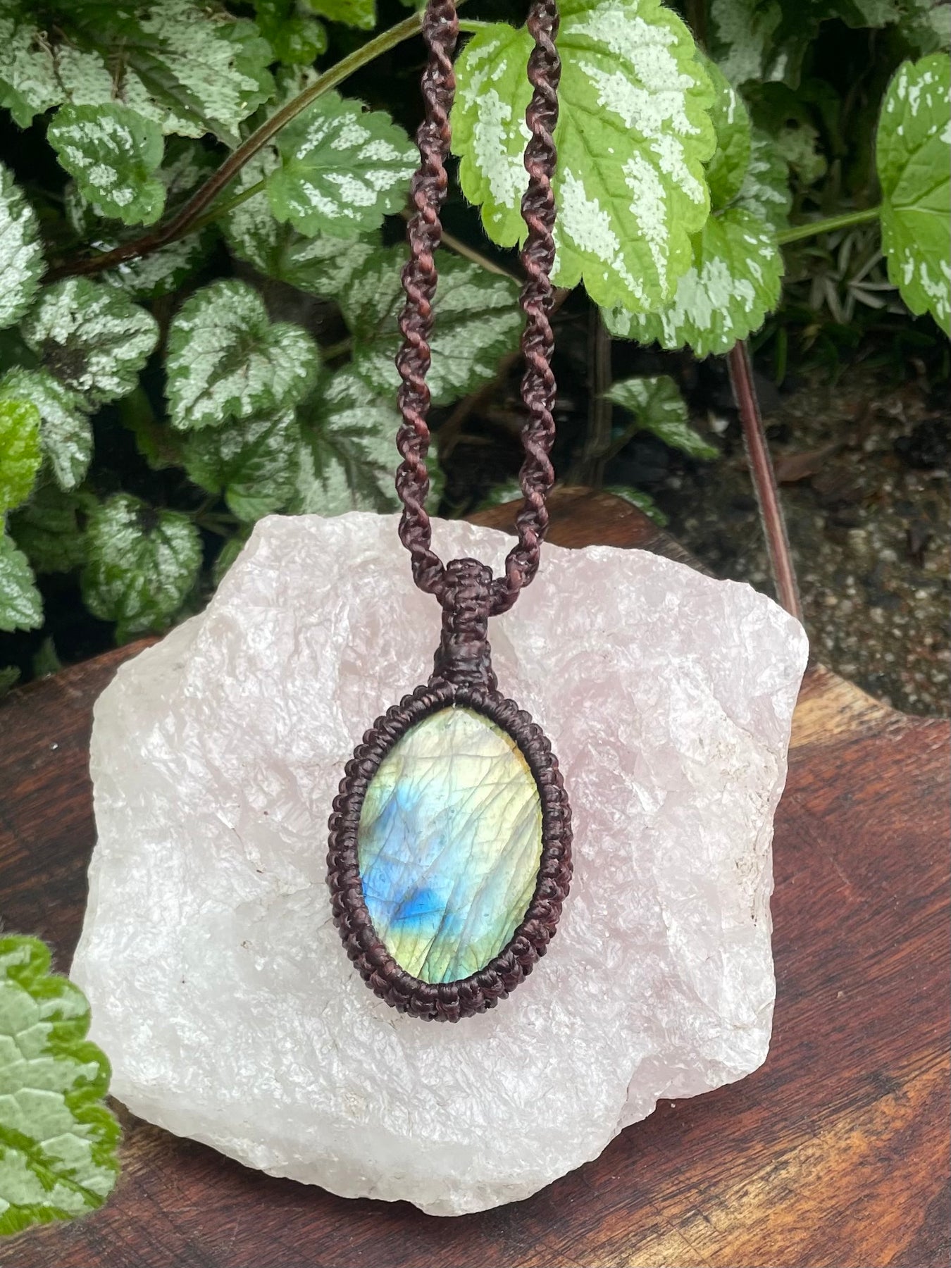 Labradorite Pendant, boho macrame necklace, adjustable