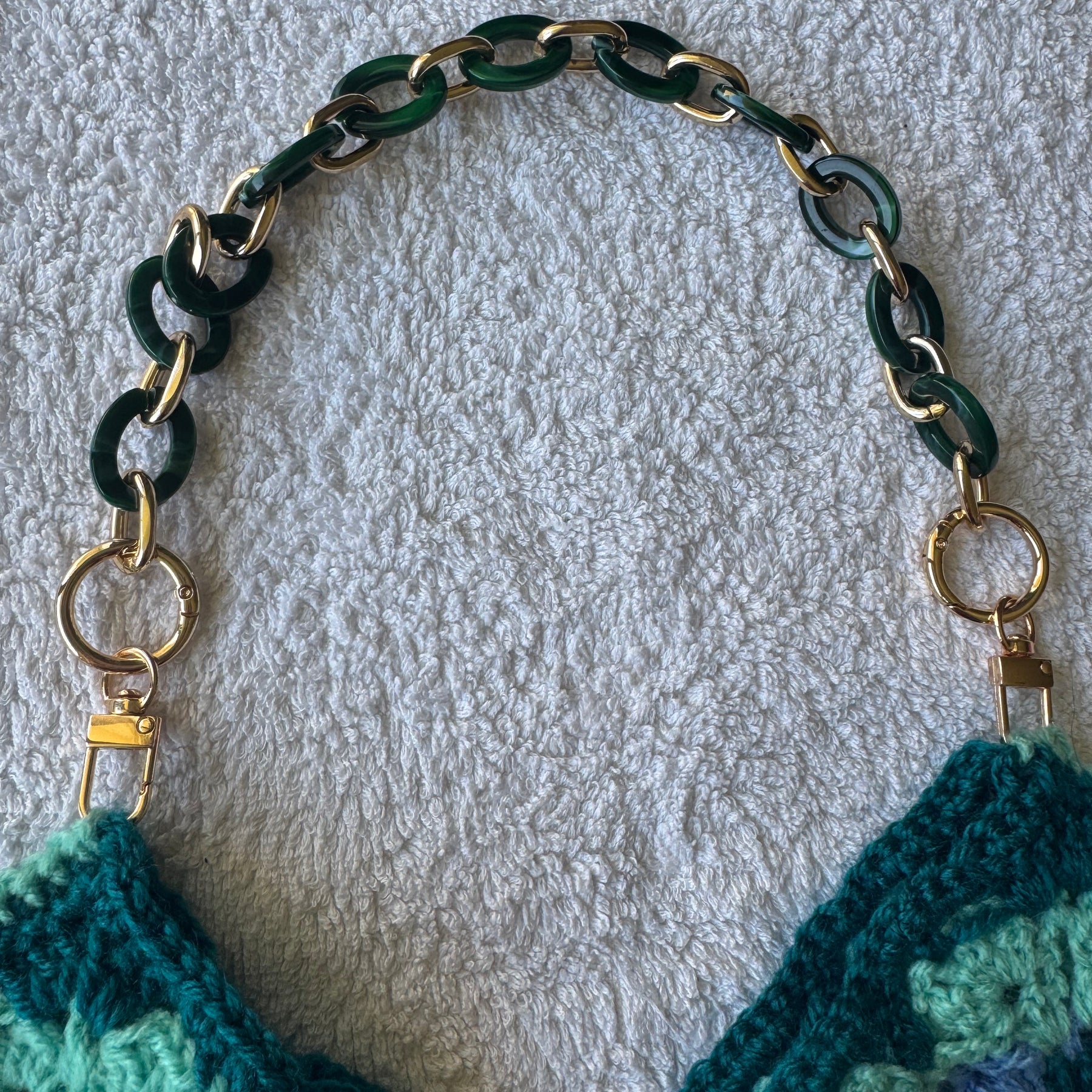 Green Granny Square Shoulder Bag with Acrylic Chain Strap