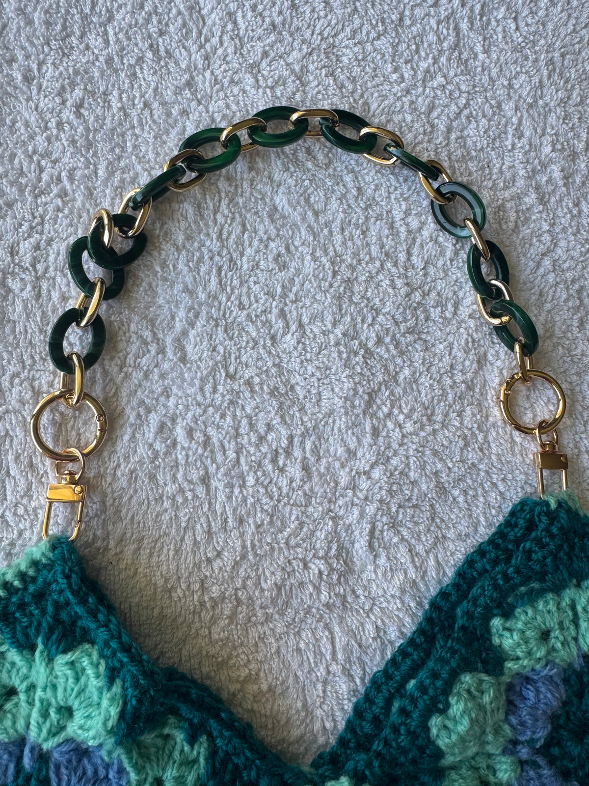Green Granny Square Shoulder Bag with Acrylic Chain Strap