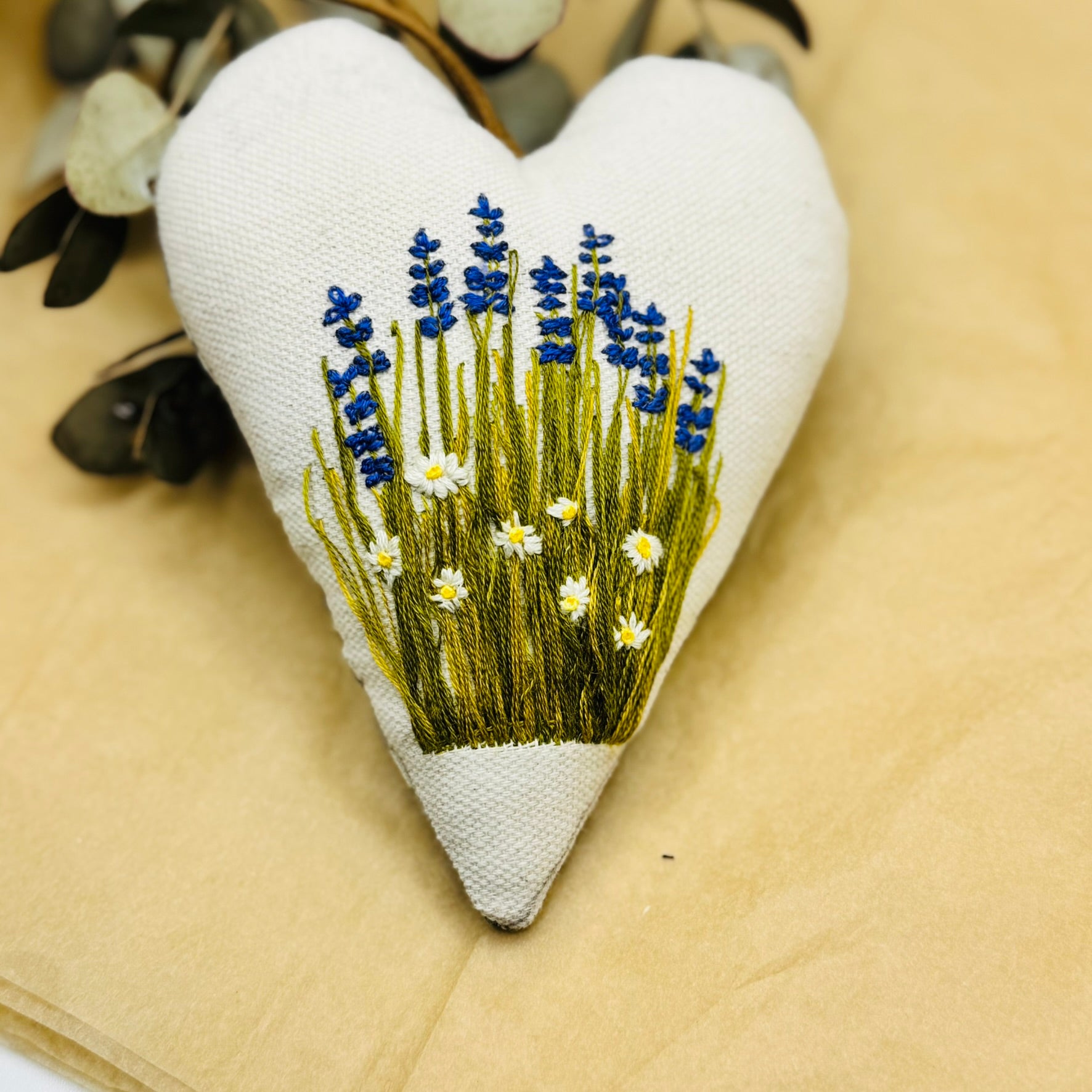 Hand Embroidered Keepsake Heart filled with Australian wool - the Verge Bloom Heart