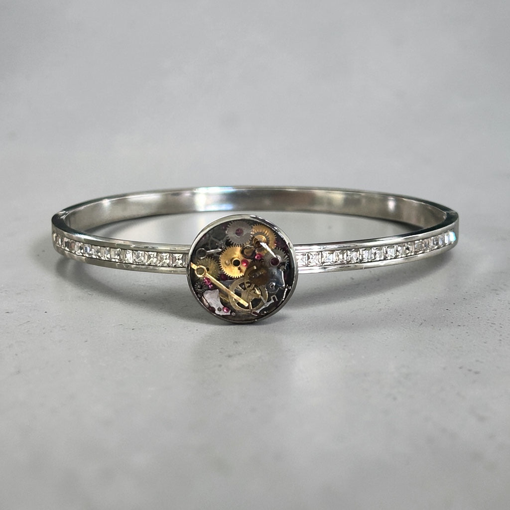 Steampunk watch parts hinged bangle