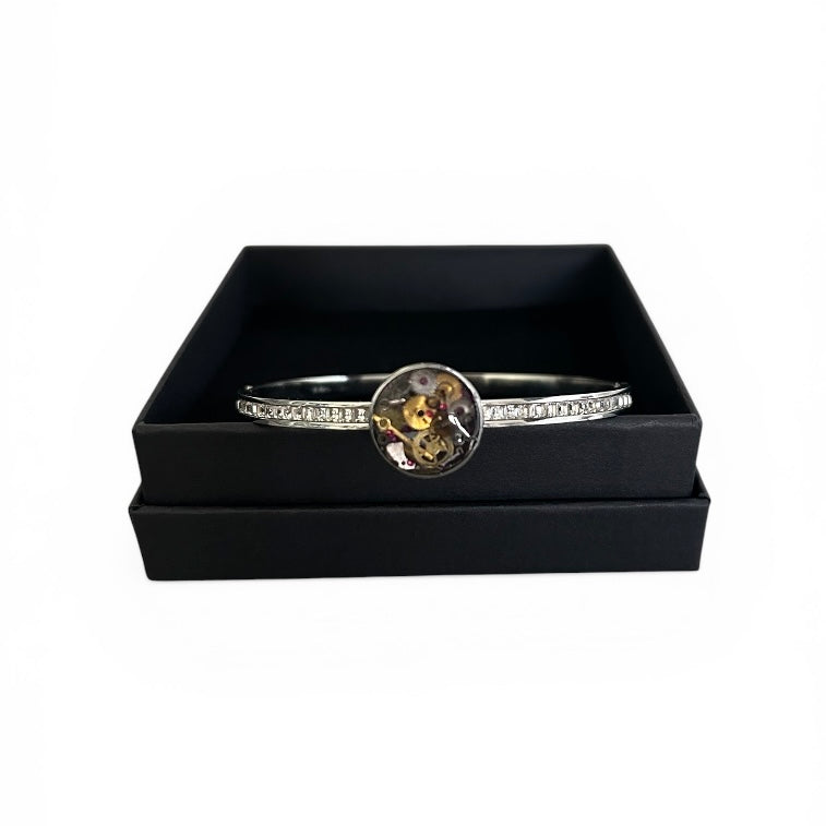 Steampunk watch parts hinged bangle