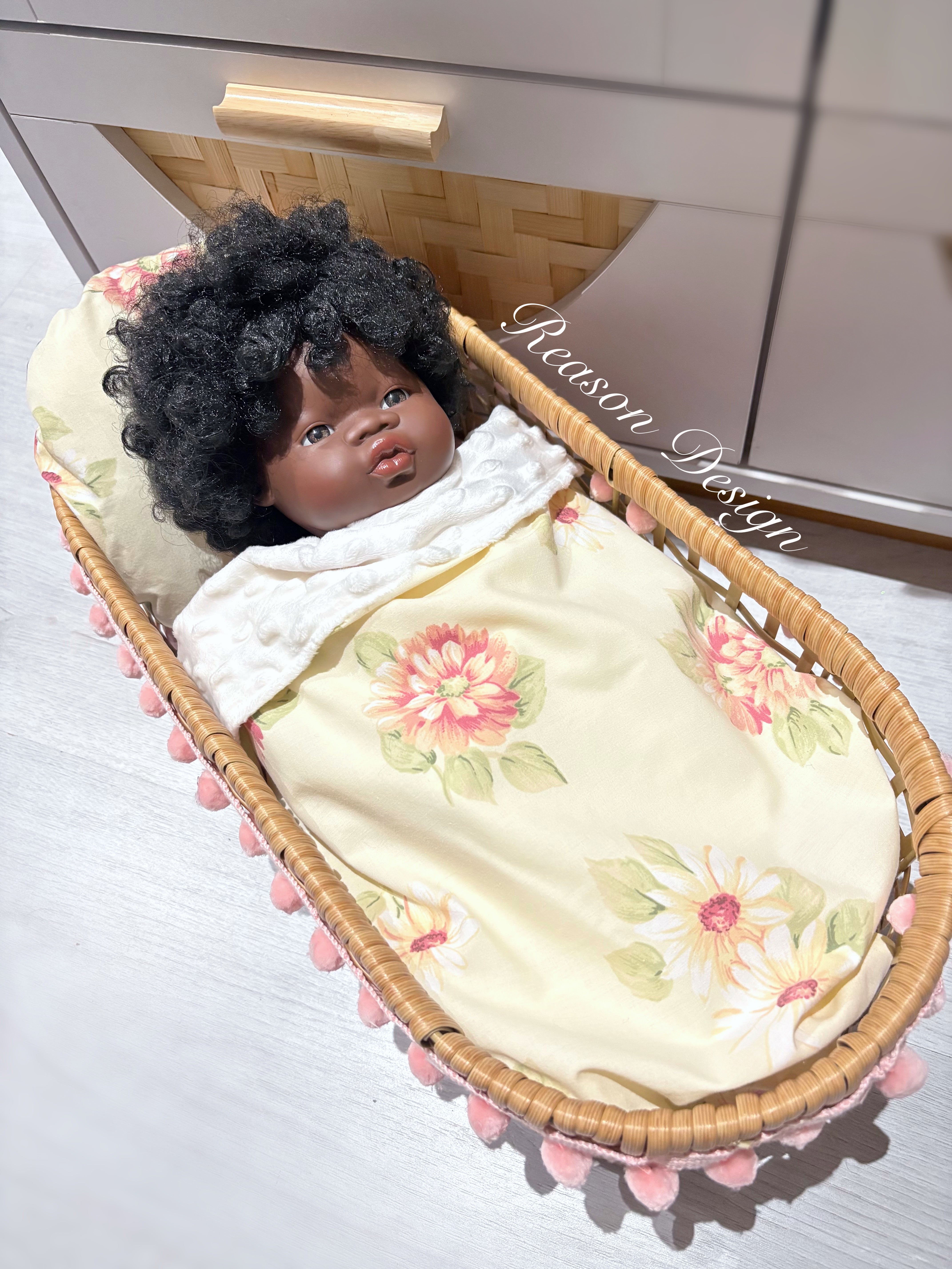 Handmade Doll Bedding Set – Fits Kmart & Target Doll Pram/Bassinet | Pillow & Minky Blanket | Toy Nursery Accessories
