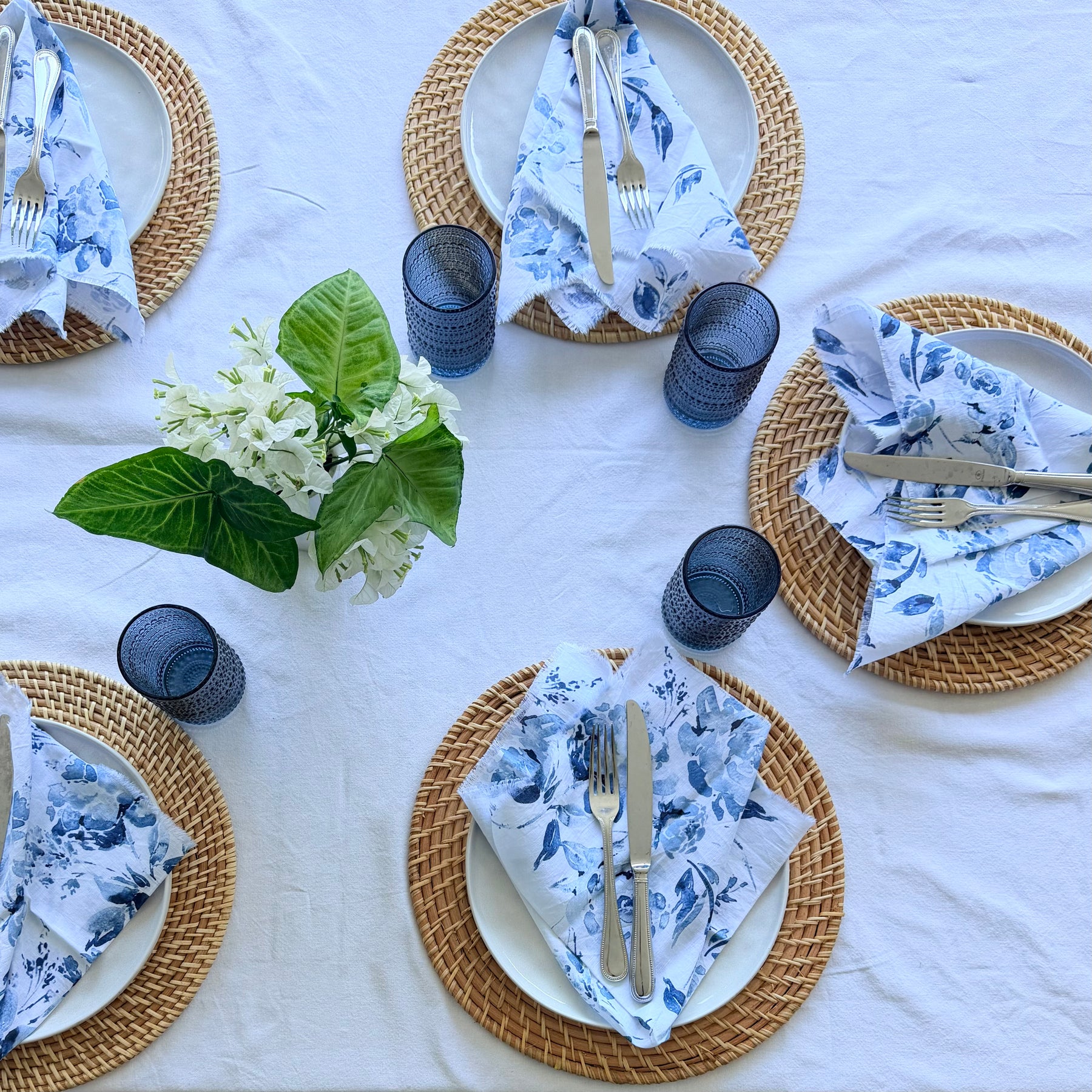 Pair of Napkins - Blue and White Botanical