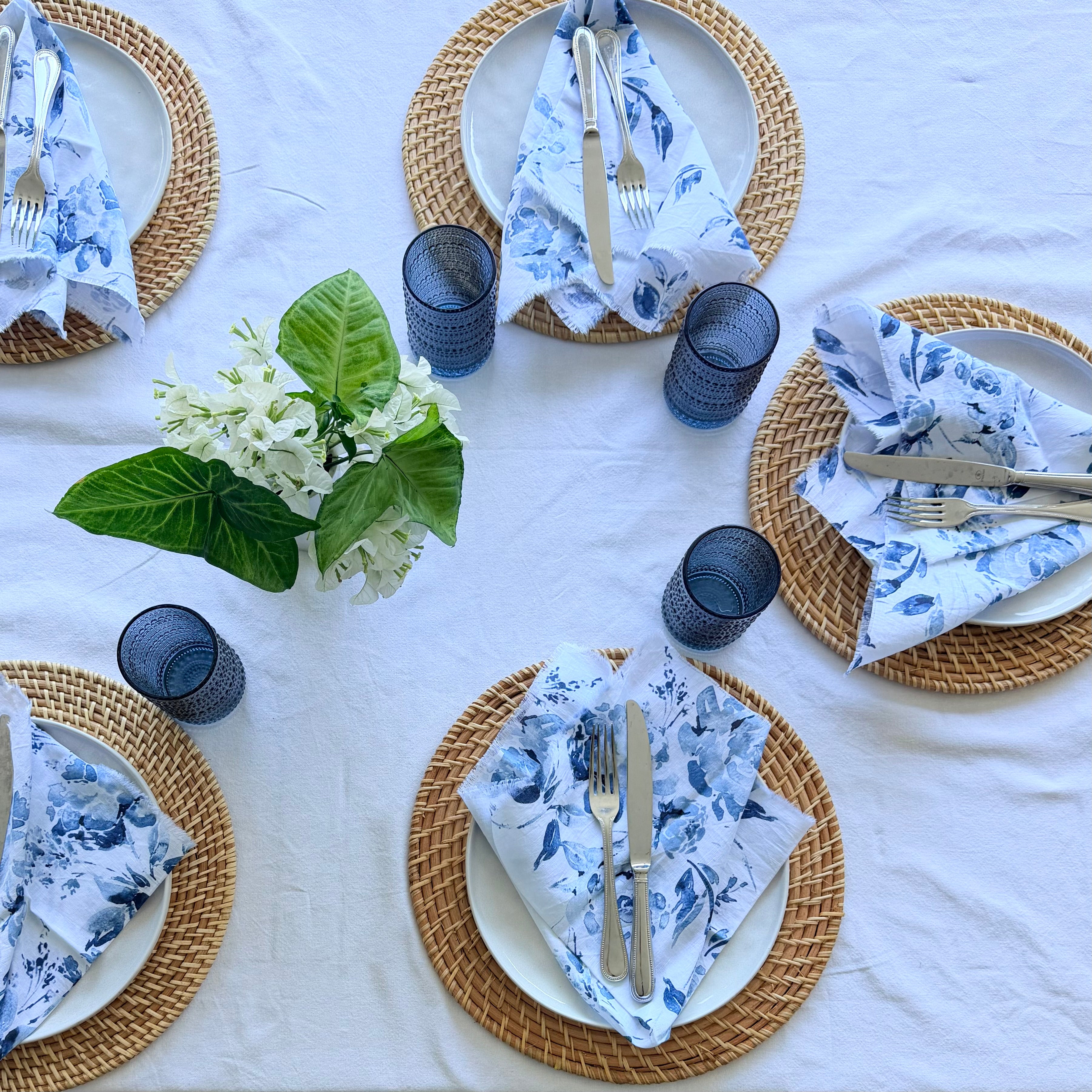 Pair of Napkins - Blue and White Botanical