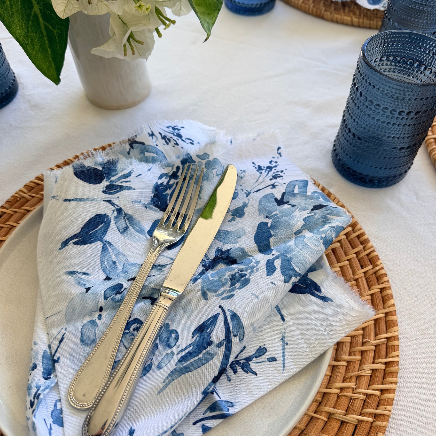 Pair of Napkins - Blue and White Botanical