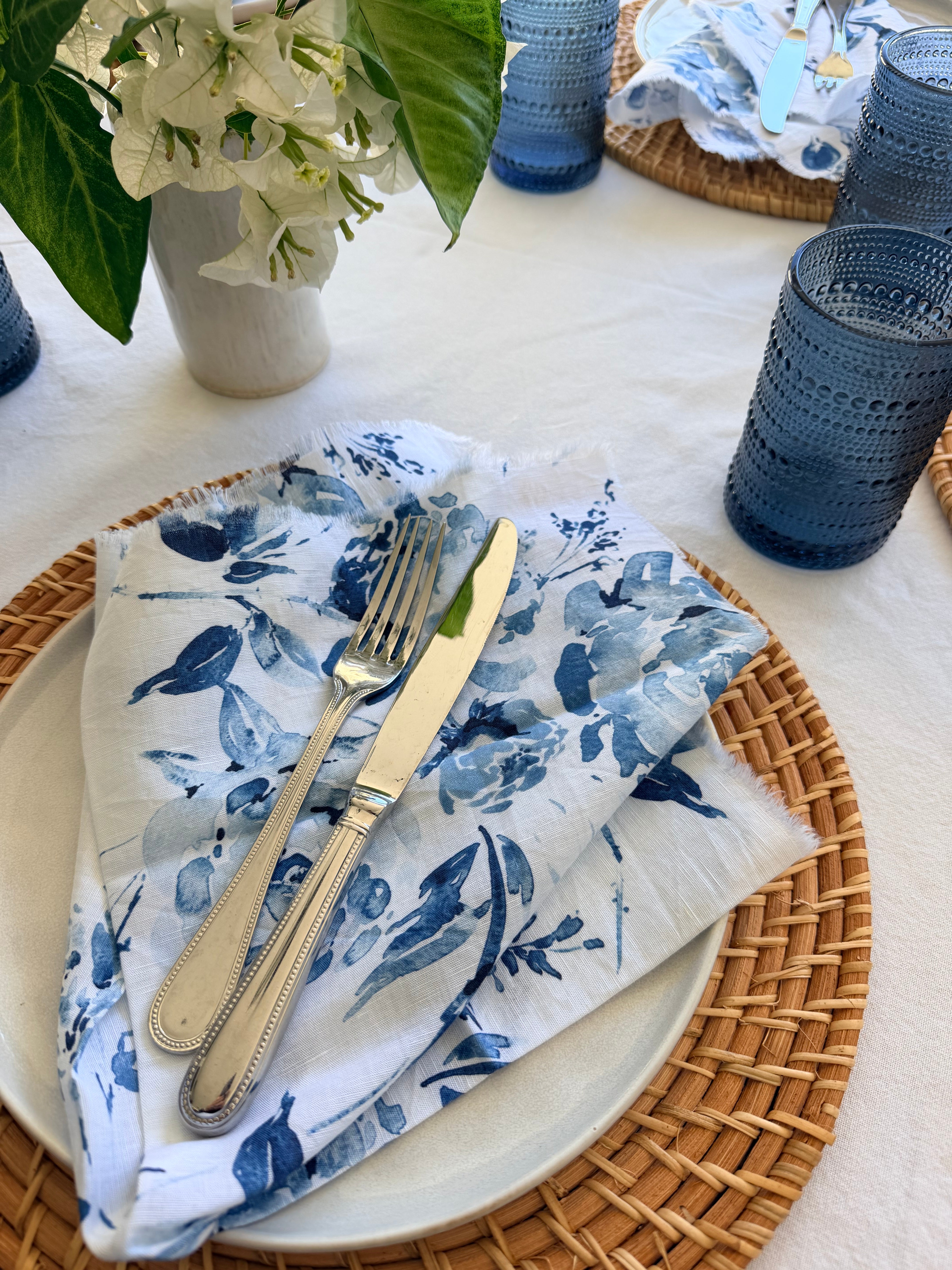 Pair of Napkins - Blue and White Botanical