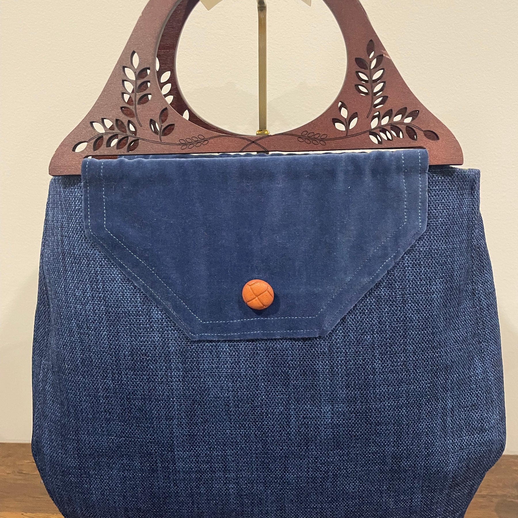 Handmade Blue Wooden Handled Handbag