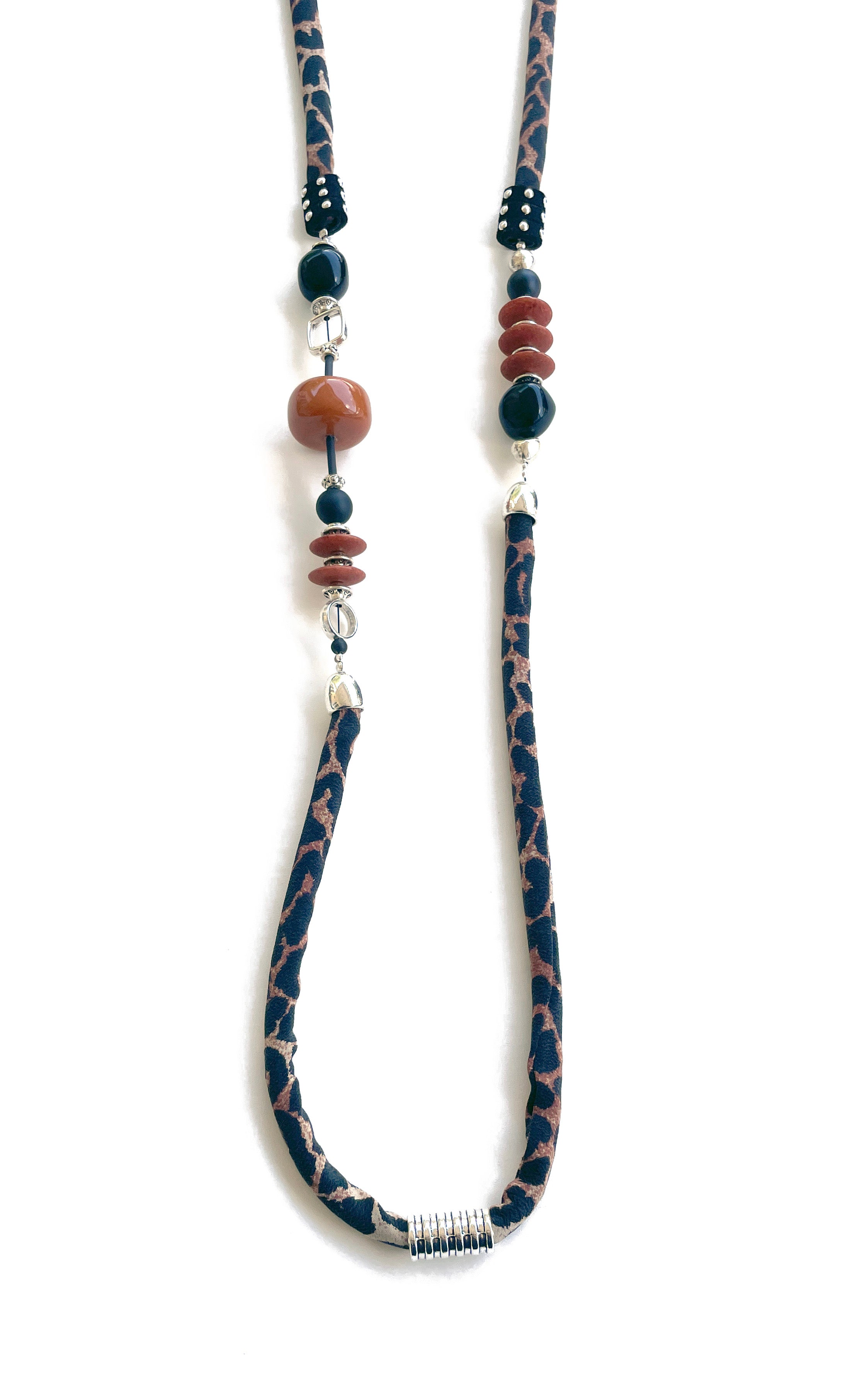 Animal Print Silk Necklace Vintage beads: 100cm