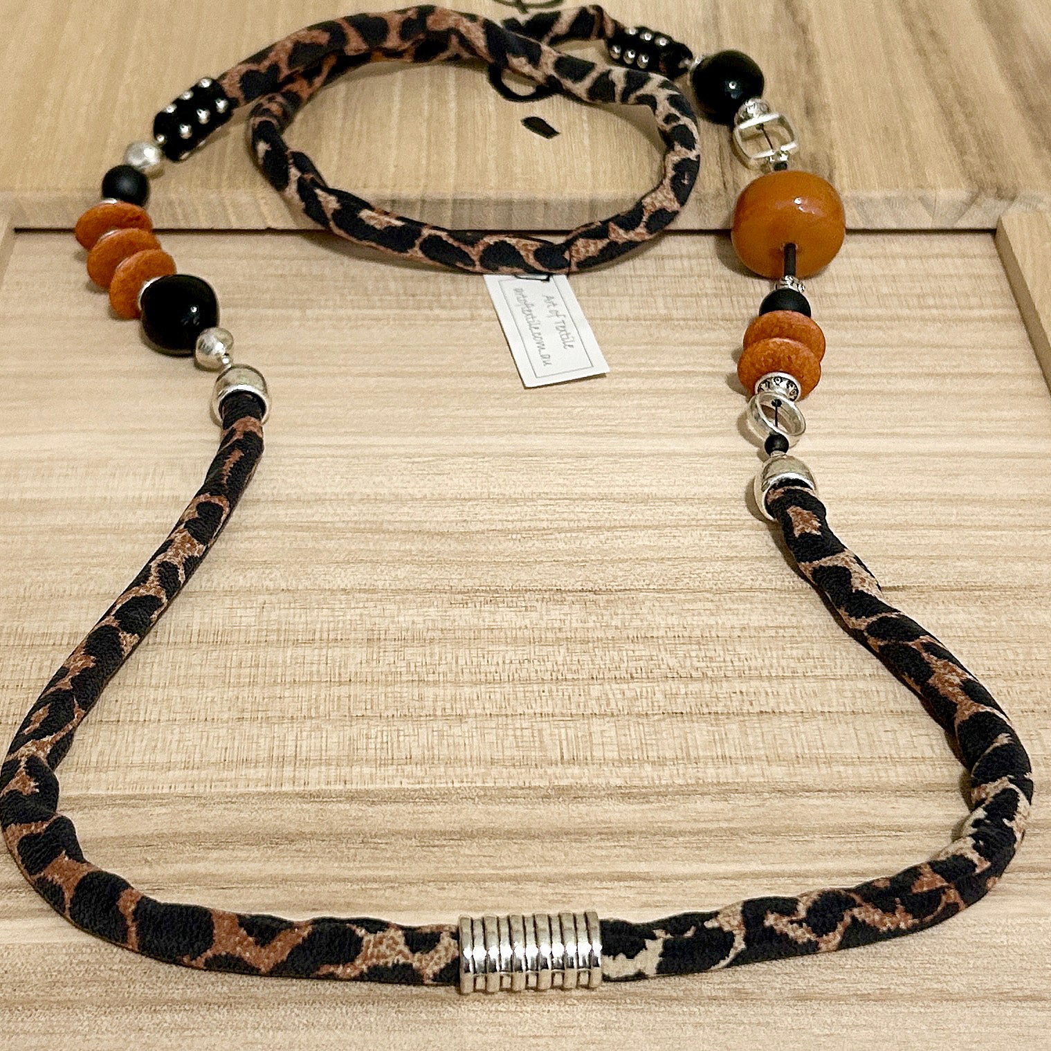 Animal Print Silk Necklace Vintage beads: 100cm