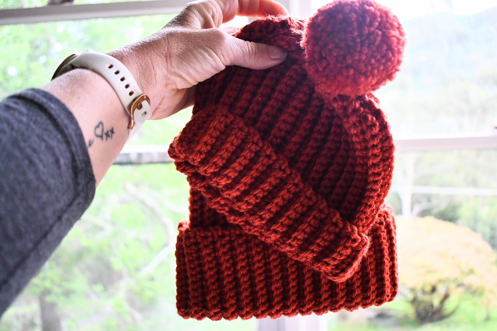 Mini & Me Beanie Duo Adult and Toddler Crochet Hat Set Rust Colour