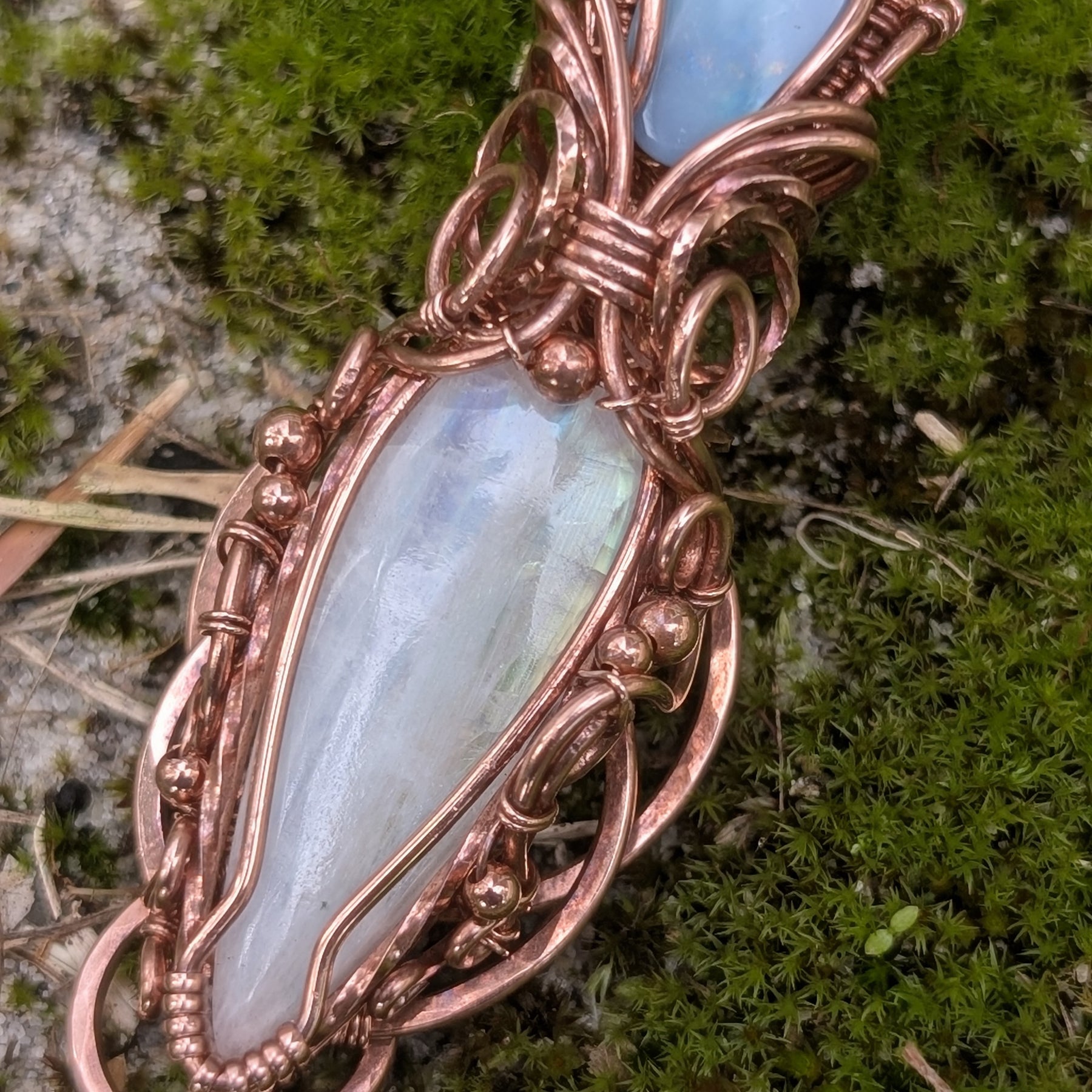 Theia - Rainbow Moonstone & Australian Boulder Opal Doublet Copper Pendant