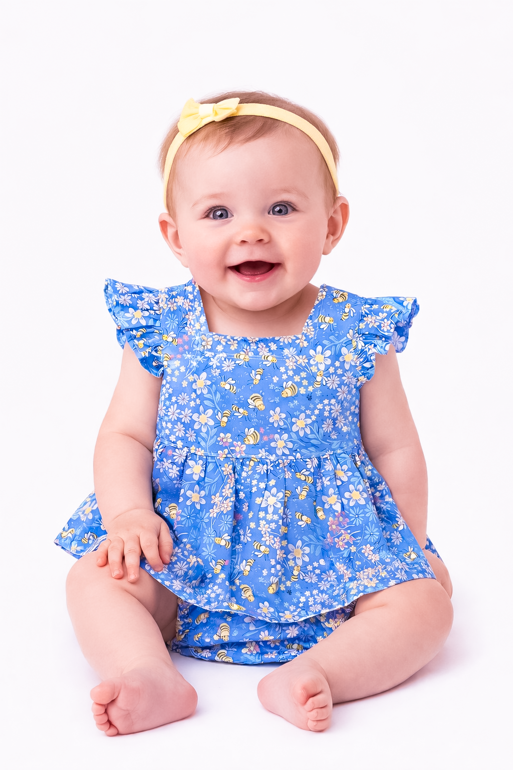 Bee & Blossom Baby Dress Set – Handmade Blue Floral Dress set
