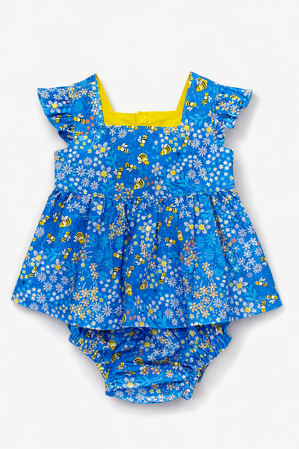 Bee & Blossom Baby Dress Set – Handmade Blue Floral Dress set