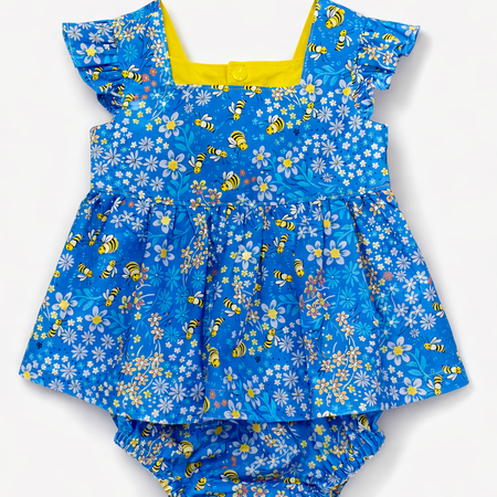 Bee & Blossom Baby Dress Set – Handmade Blue Floral Dress set