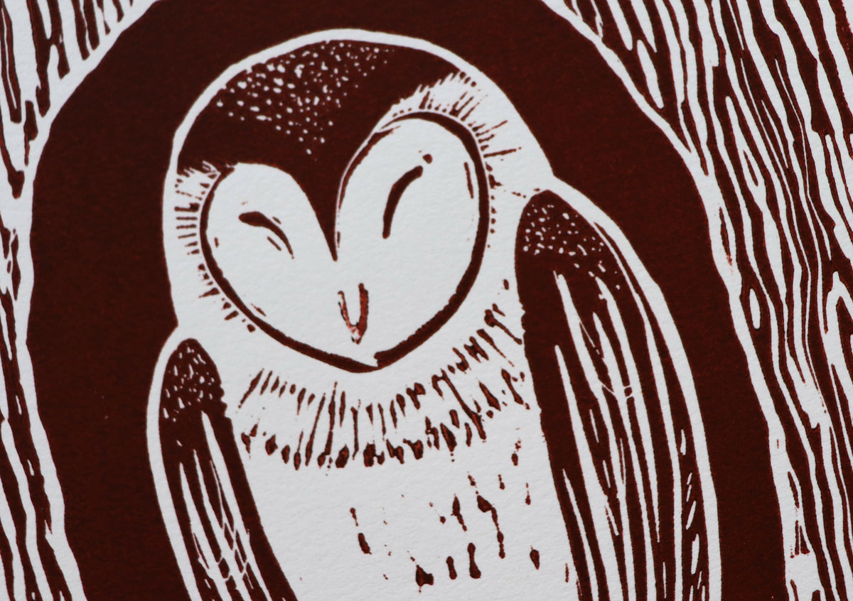 'Masked Owl' Original Linocut