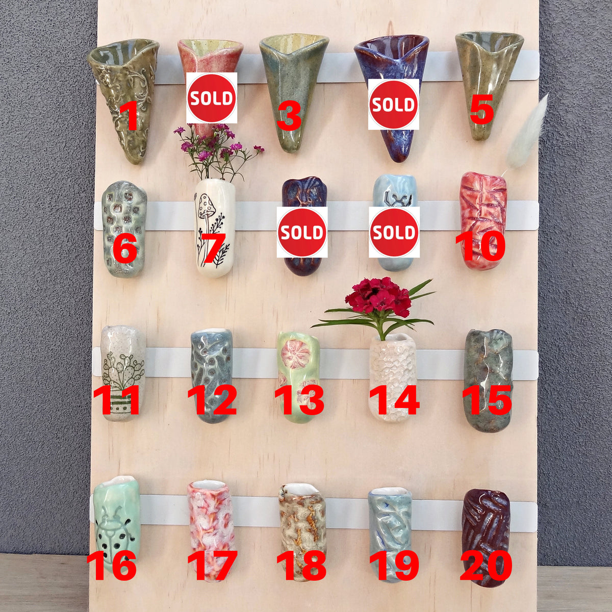 Mini ceramic fridge magnet vases. Choose your own vases.