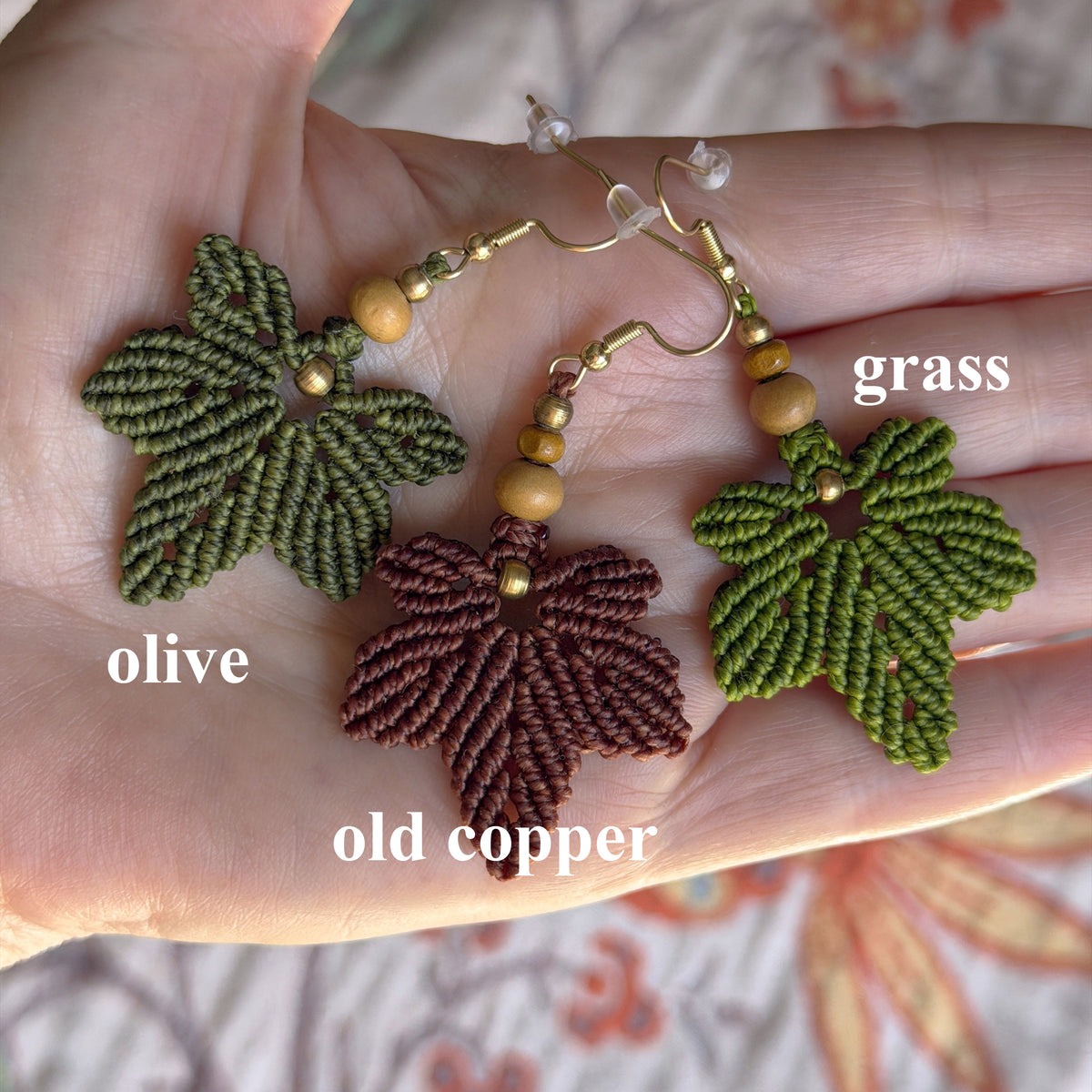 Micro Macrame Maple Leaf Earrings