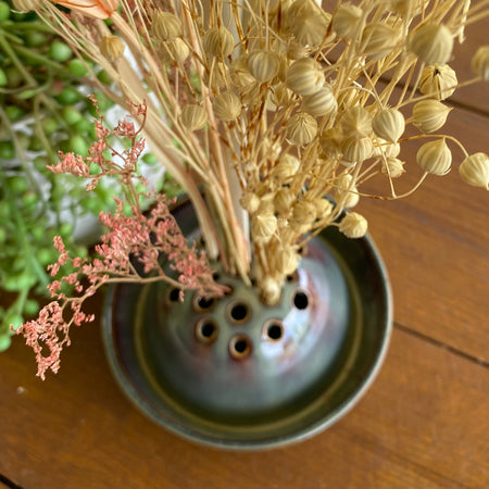Ceramic Ikebana Bowl with Dome Flower Frog|Handmade Pottery