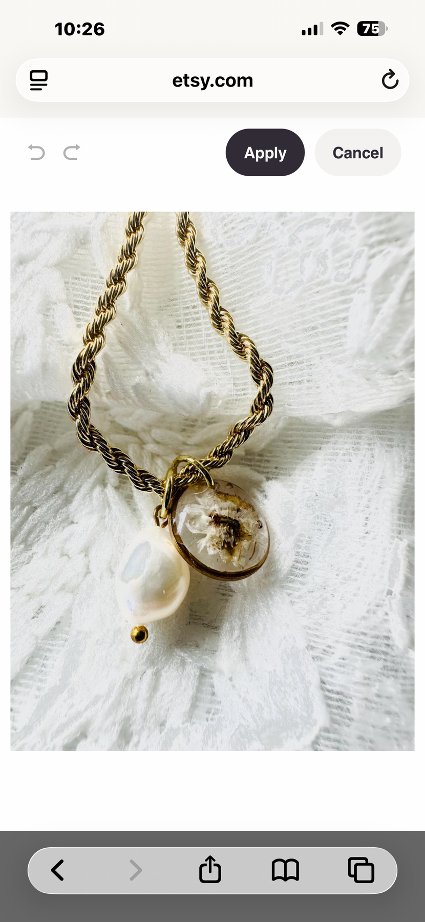 Gold plated floral wildflower & pearl resin necklace