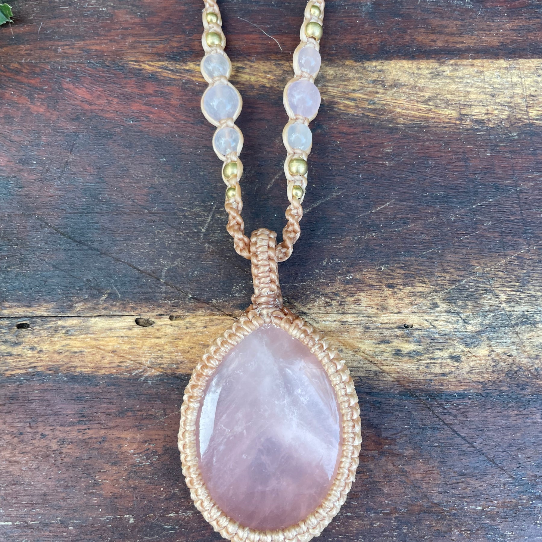 Rose Quartz Macrame Pendant Necklace