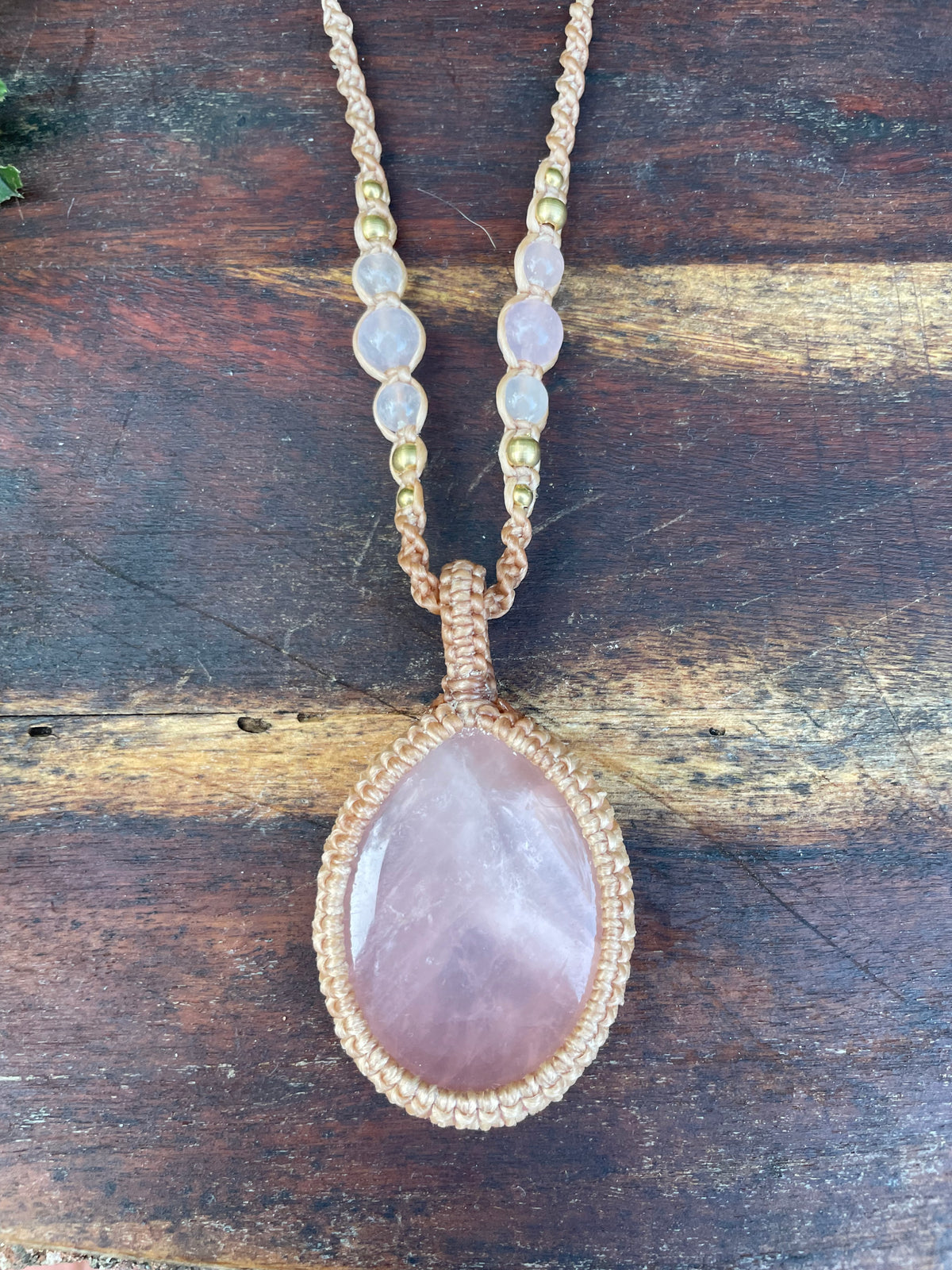 Rose Quartz Macrame Pendant Necklace