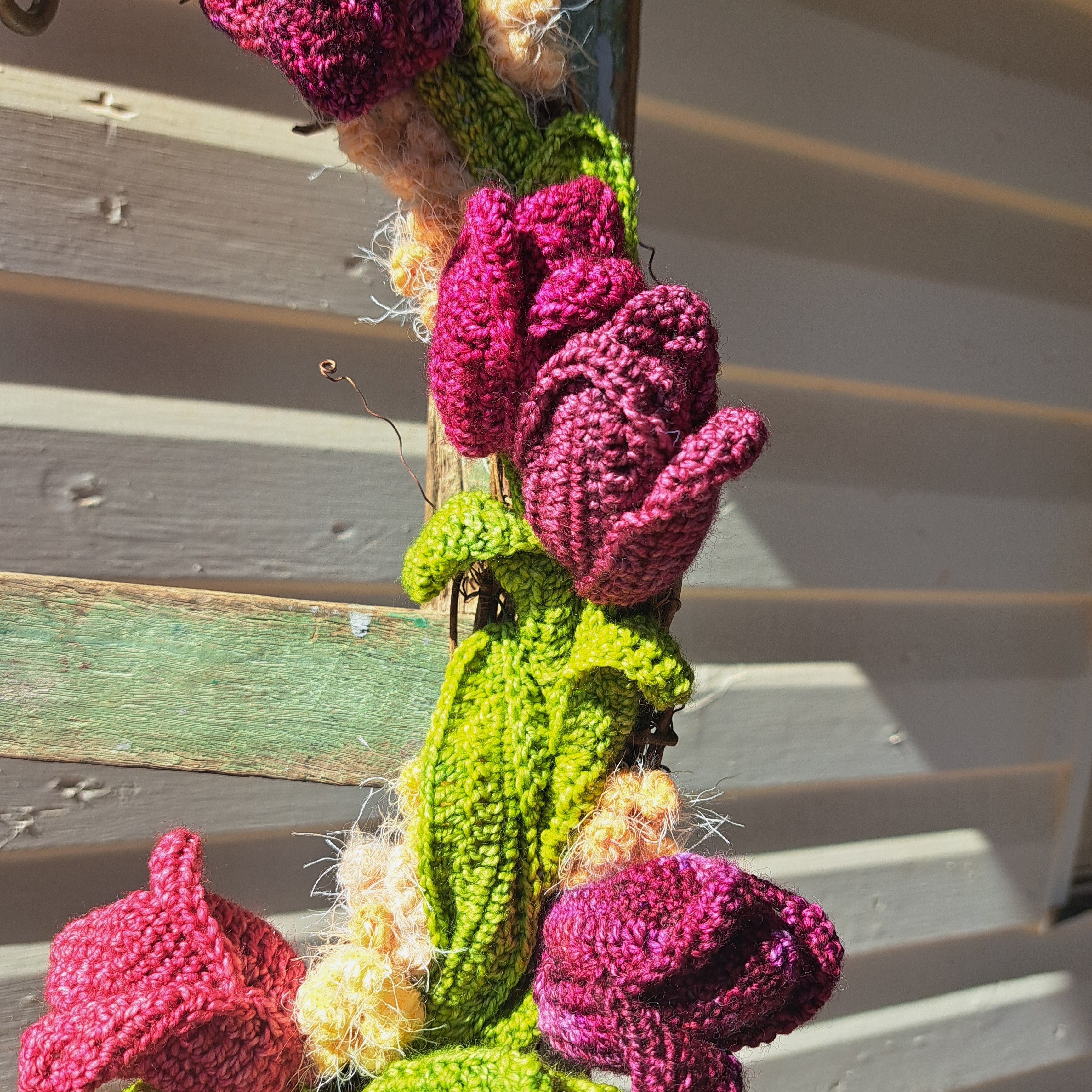 Handmade crochet tulip wreath pinks purples