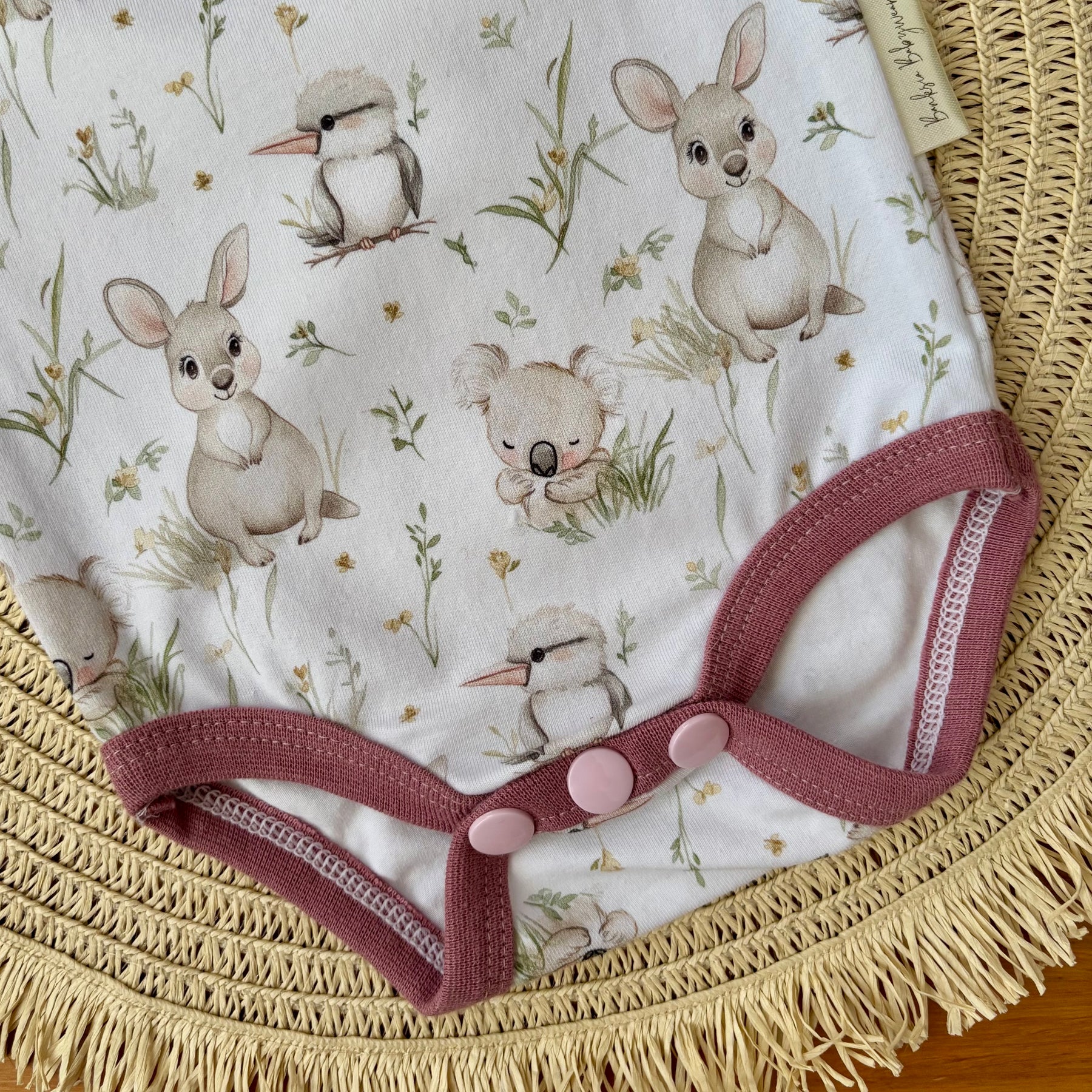 Baby Short Sleeved Bodysuit | Kangaroo Fields | Size premmie to 2 | Made to order