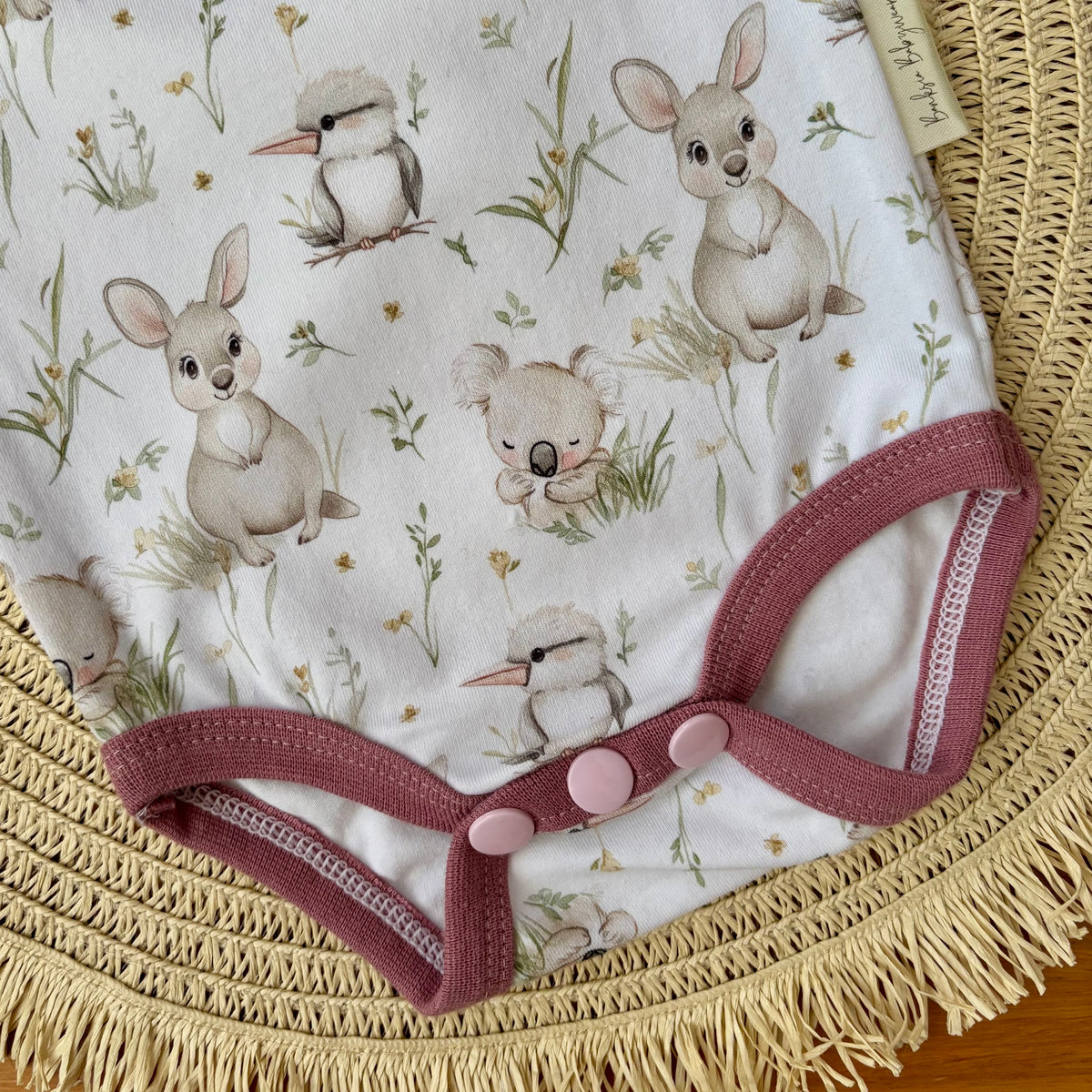 Baby Short Sleeved Bodysuit | Kangaroo Fields | Size premmie to 2 | Made to order