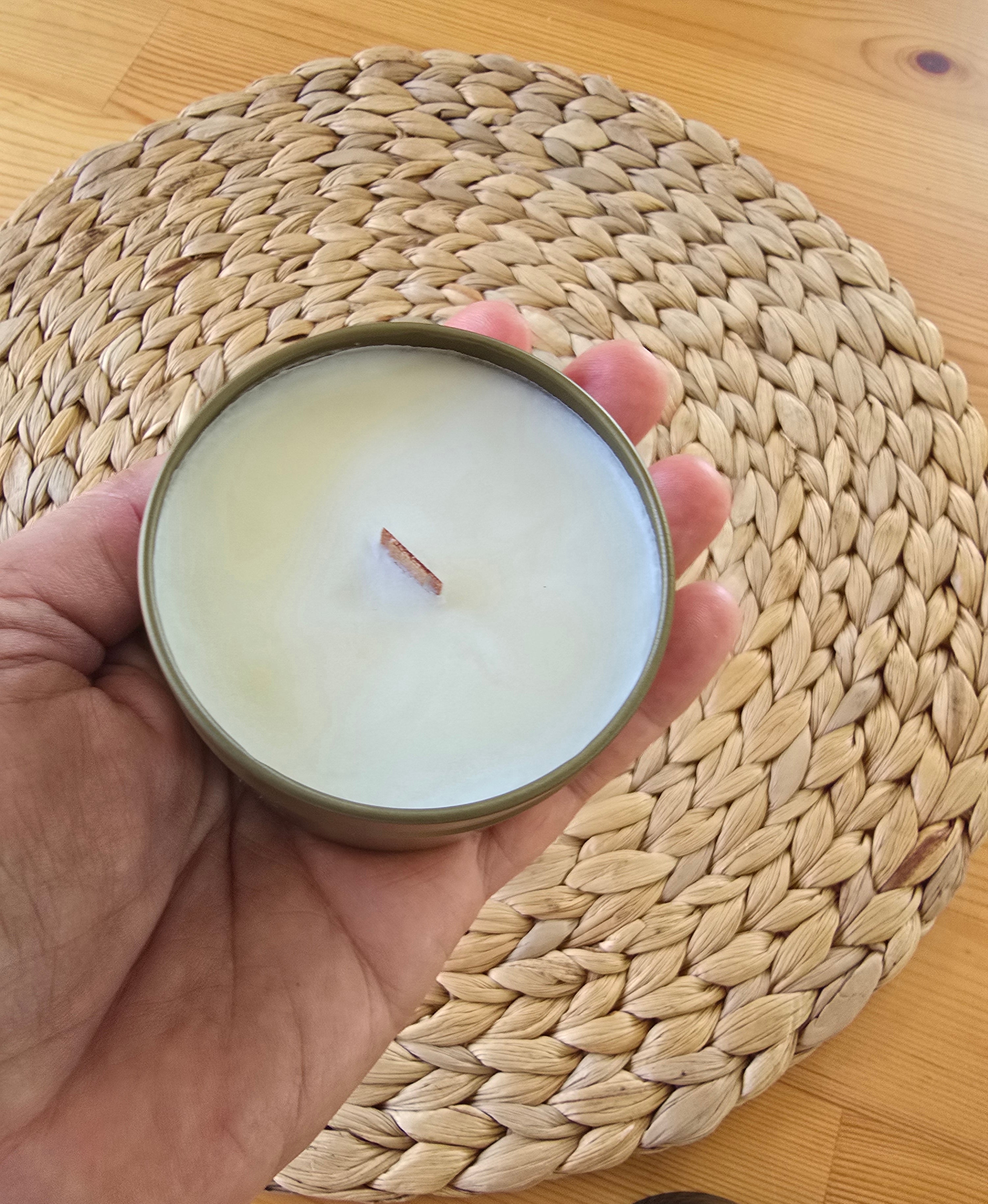 Gold tin Coco Soy wax candle -Sea Salt Amber