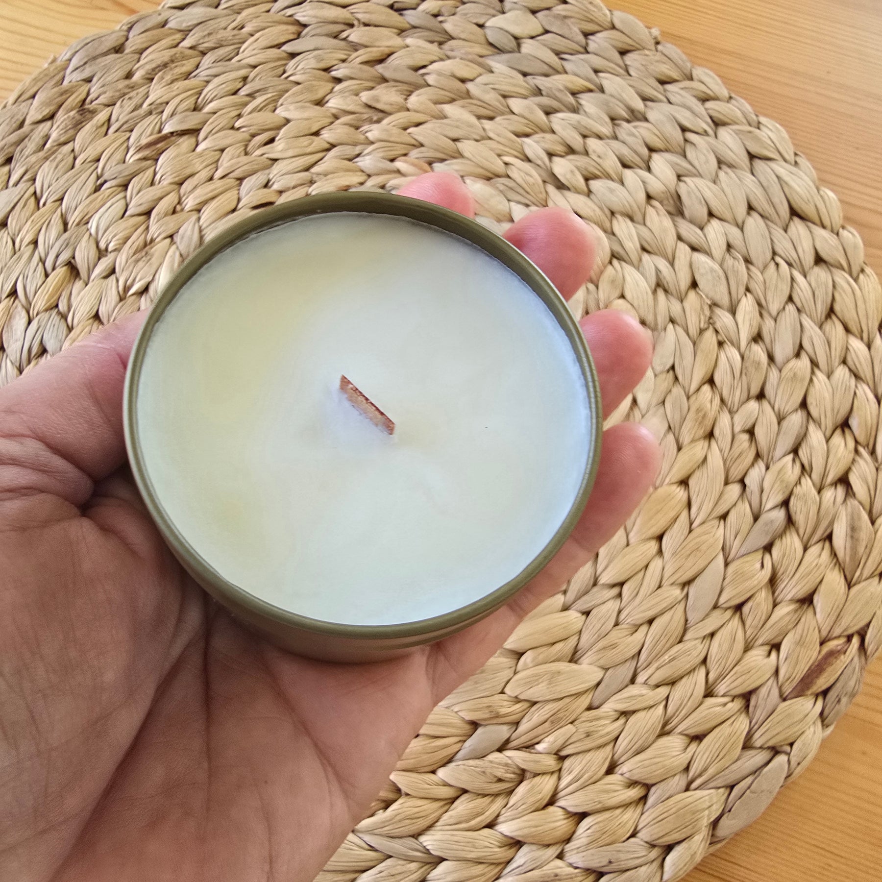 Gold tin Coco Soy wax candle -Pink Salt Waterlily
