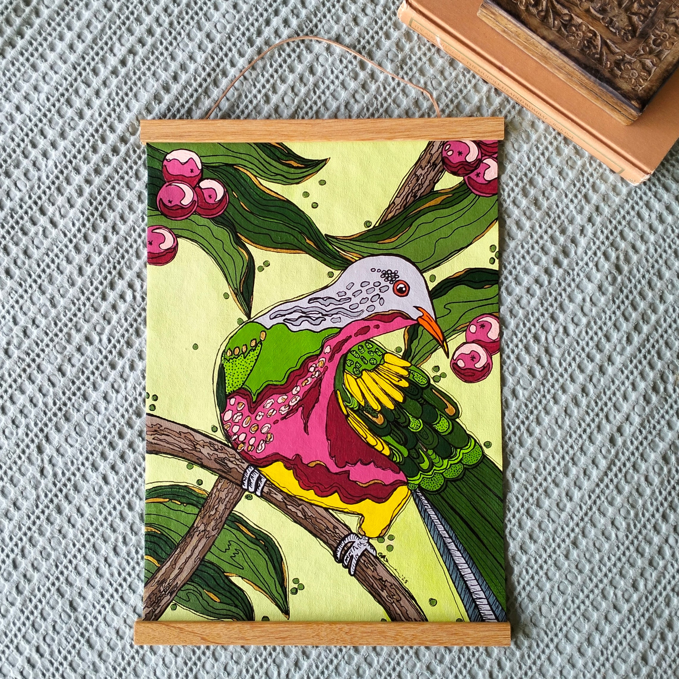 A3 ORIGINAL ARTWORK - "Wompoo Fruit Dove"- acrylic and latex abstract art