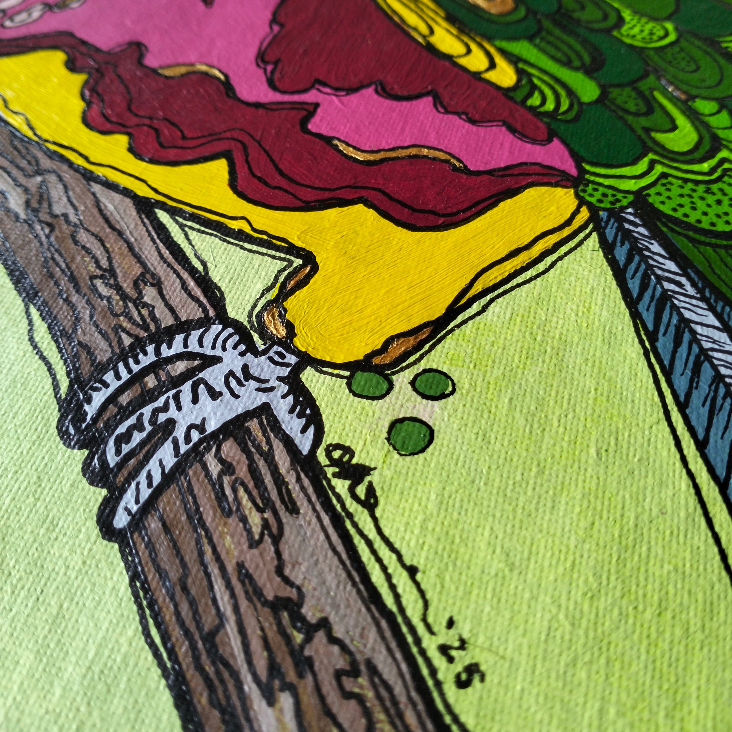 A3 ORIGINAL ARTWORK - "Wompoo Fruit Dove"- acrylic and latex abstract art