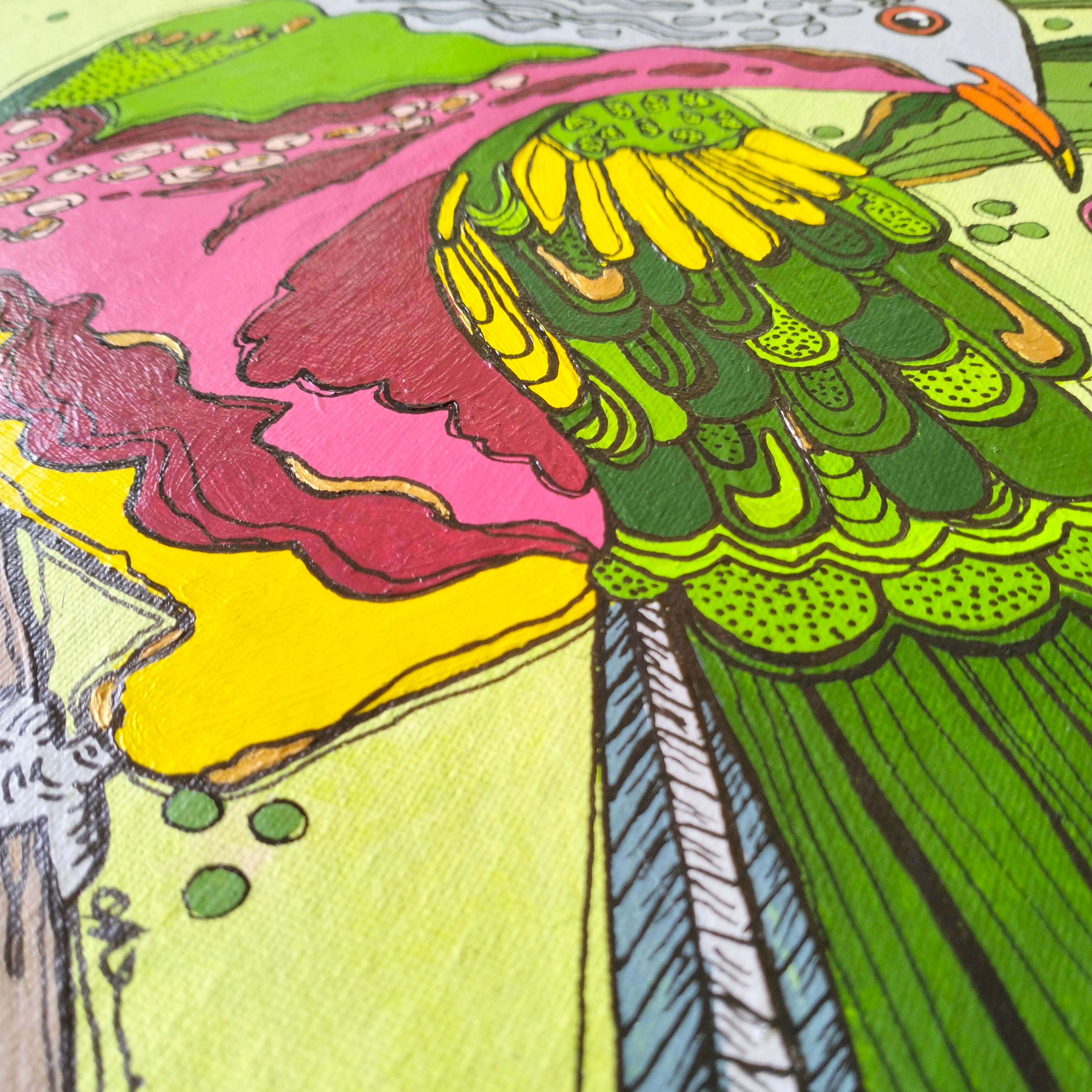 A3 ORIGINAL ARTWORK - "Wompoo Fruit Dove"- acrylic and latex abstract art